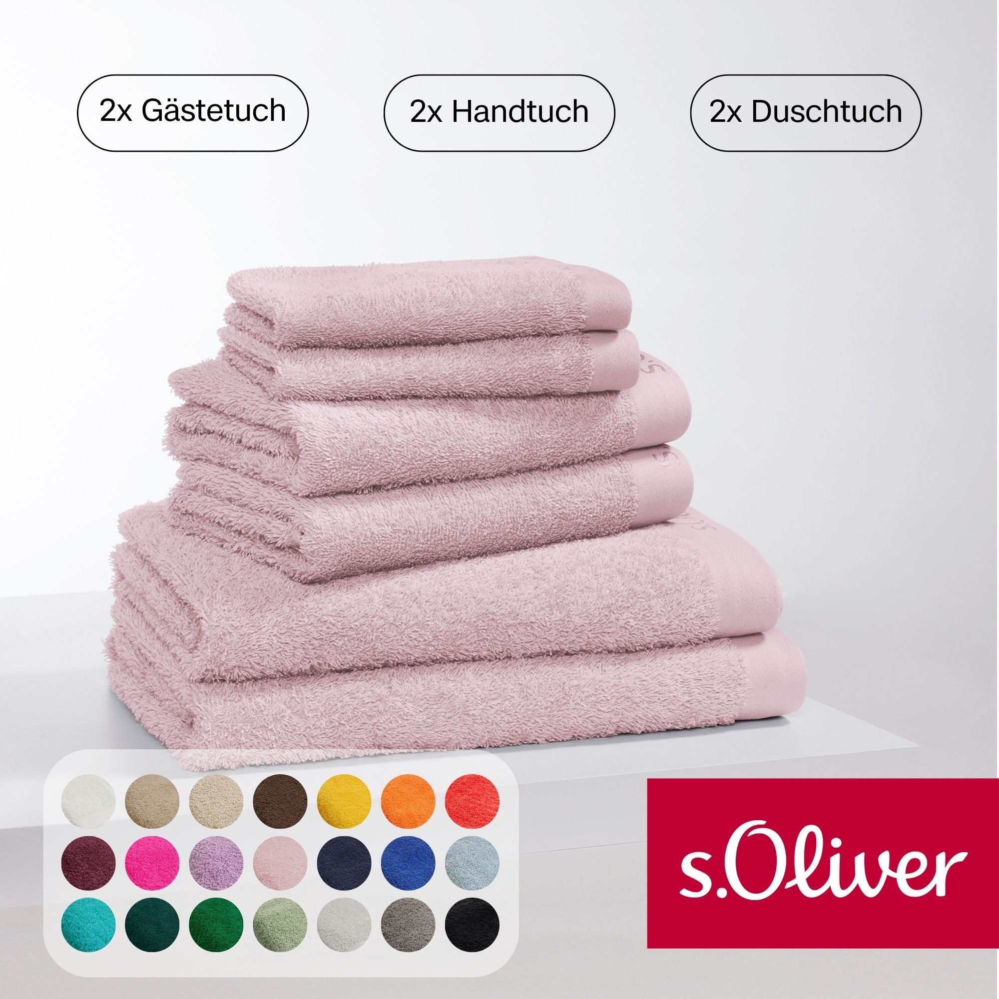 s.Oliver Handtuch Set s.Oliver, Premium Qualität, 600 gr/m², Walkfrottier (Set, 6-St), 2 Gästetücher 30x50, 2 Handtücher 50x100, 2 Duschtücher 70x140