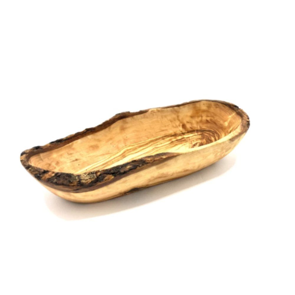 Olivenholz-erleben Brotschale oval rustikal XXL Länge ca. 17 – 22 cm, Olivenholz, (1-tlg), Passend für Brote wie kleine Baguette oder Ciabatta, fein geschliffen