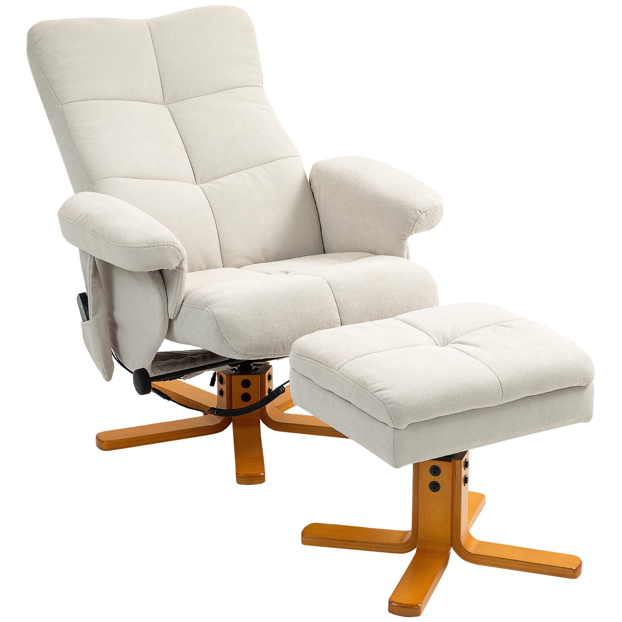 Relaxsessel Massagesessel mit Liegefunktion, 80x86x99 cm, Cremeweiß