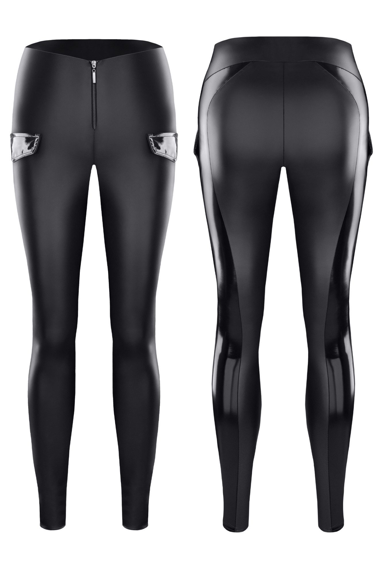 Demoniq Leggings Schwarzes Leggings aus wetlook und High Waist mit Reißverschluss