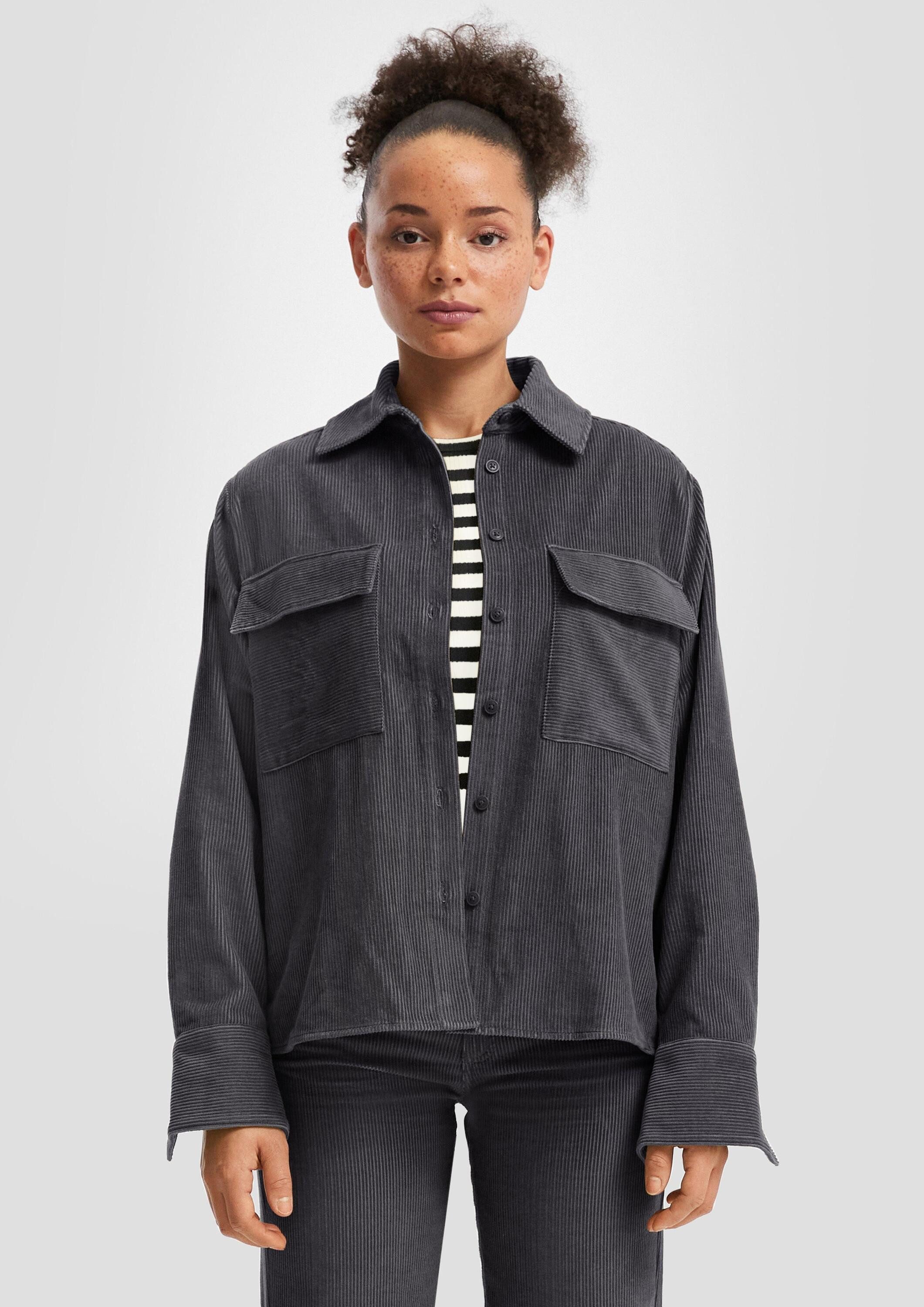 QS Langarmbluse Bluse Cord-Overshirt mit Brusttaschen