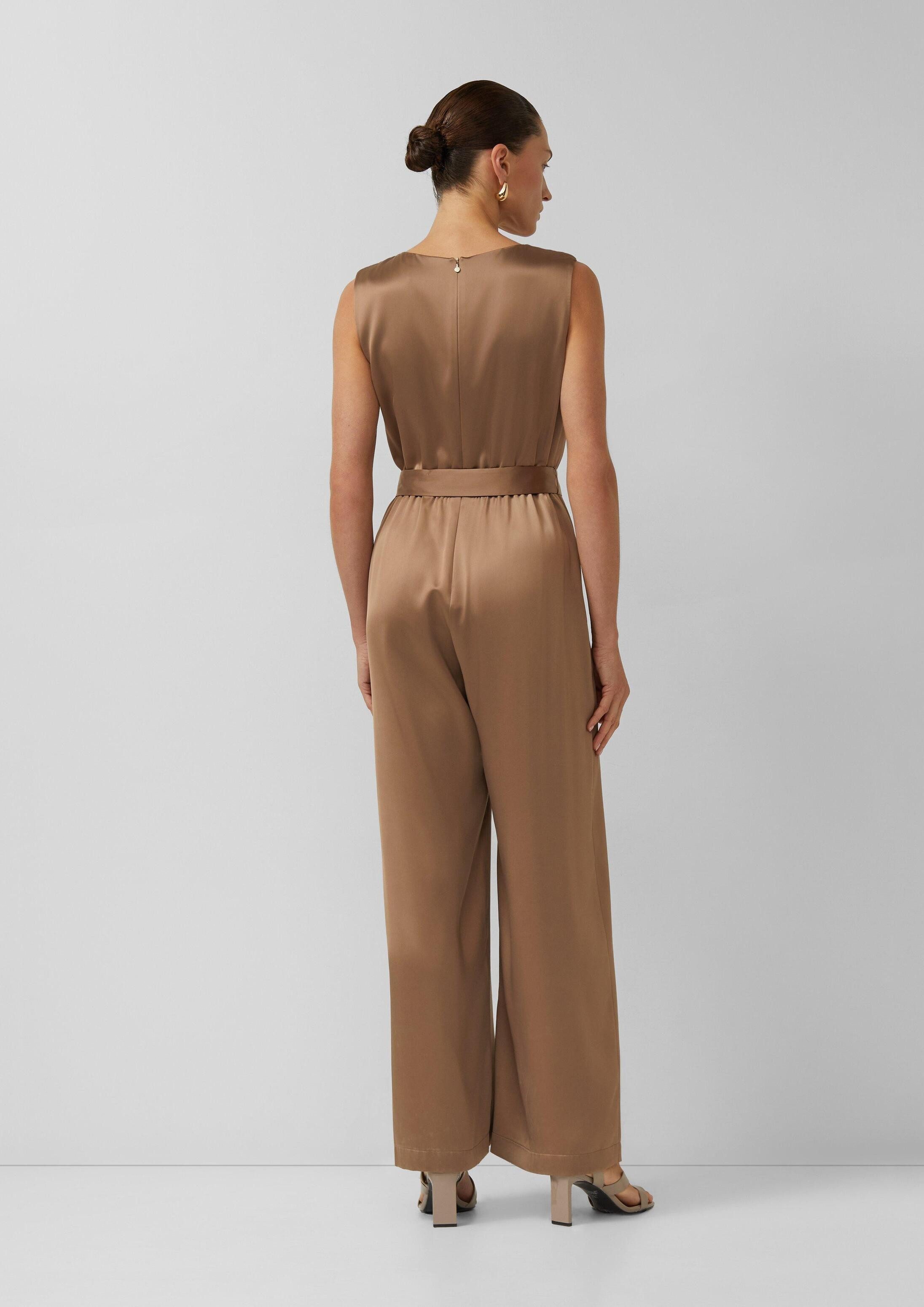 s.Oliver Jumpsuit Overall Ärmelloser Satin-Jumpsuit mit Faltendetails