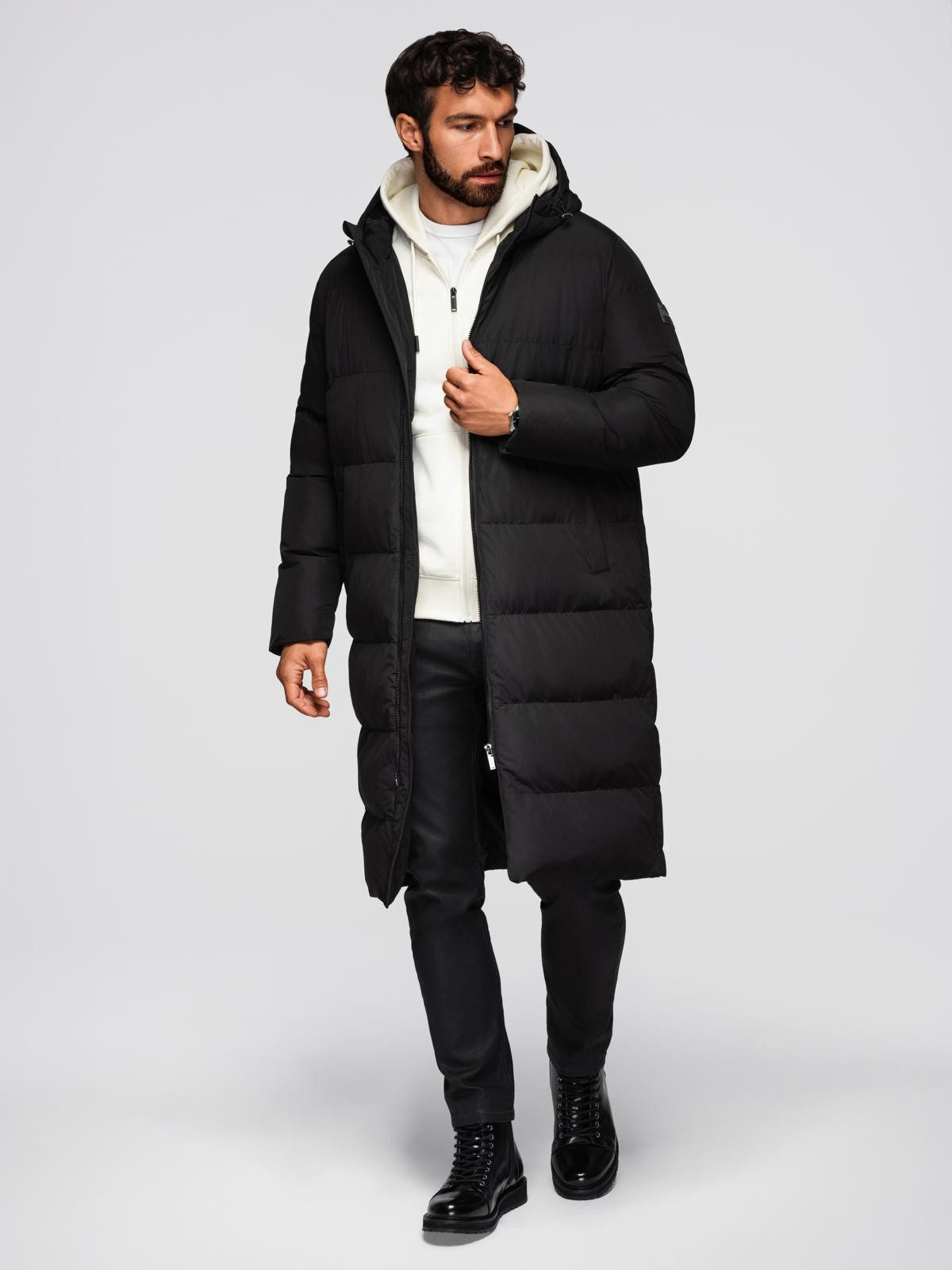 OMBRE Wintermantel Klassische lange Herrenjacke mit Kapuze günstig online kaufen