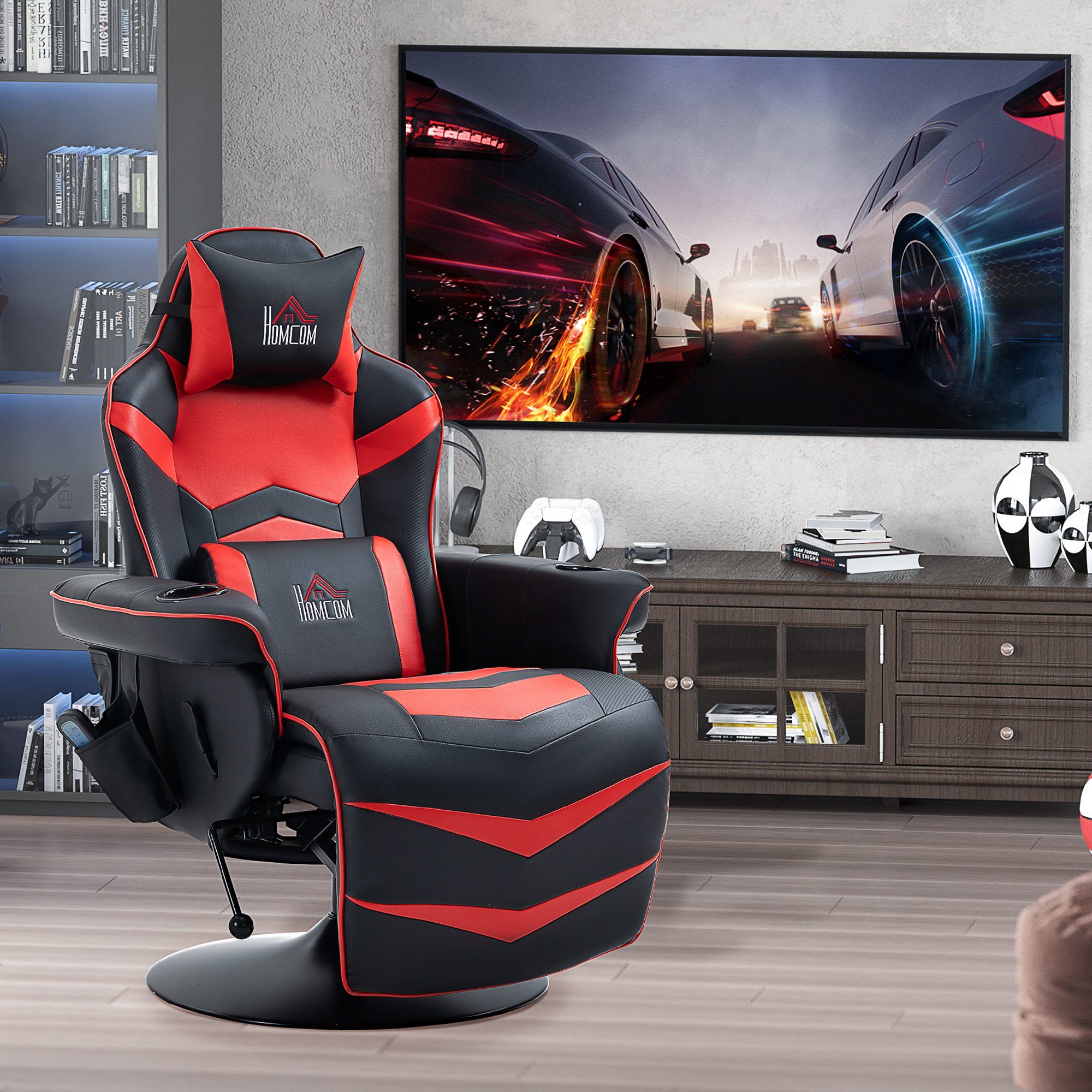 HOMCOM Кресла массажные Massagefunktion, inkl. Fußstütze, Liegefunktion (Gaming-Chair, 1-St., Relaxsessel), für Wohhnzimmer, Schwarz+Rot