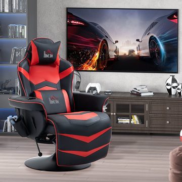 HOMCOM Massagesessel Massagefunktion, inkl. Fußstütze, Liegefunktion, Rot + Schwarz (Gaming-Chair, 1-St., Relaxsessel), abnehmbare Kissen, die Lendenwirbelstütze und der Getränkehalter