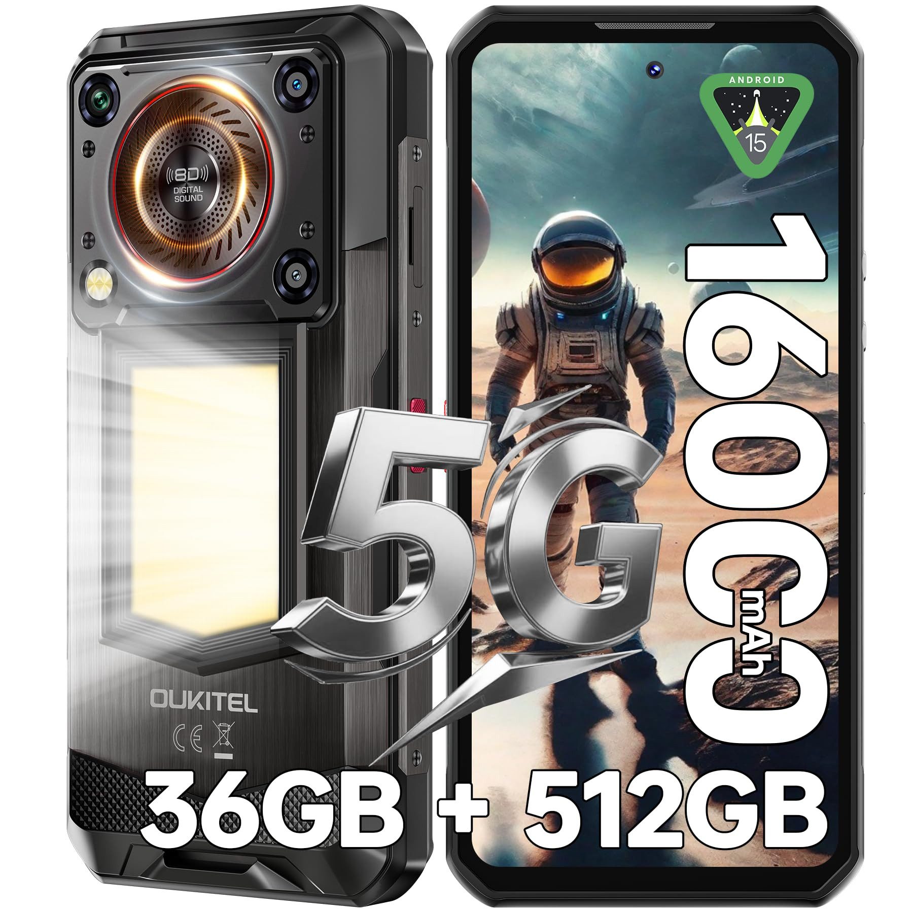 OUKITEL WP56 5G Outdoor Smartphone (17,27 cm/6.8 Zoll, 512 GB Speicherplatz, 108 MP Kamera, 16000mAh, IP68 Wasserdicht Baustellenhandy, Android 15, NFC, OTG, GPS)