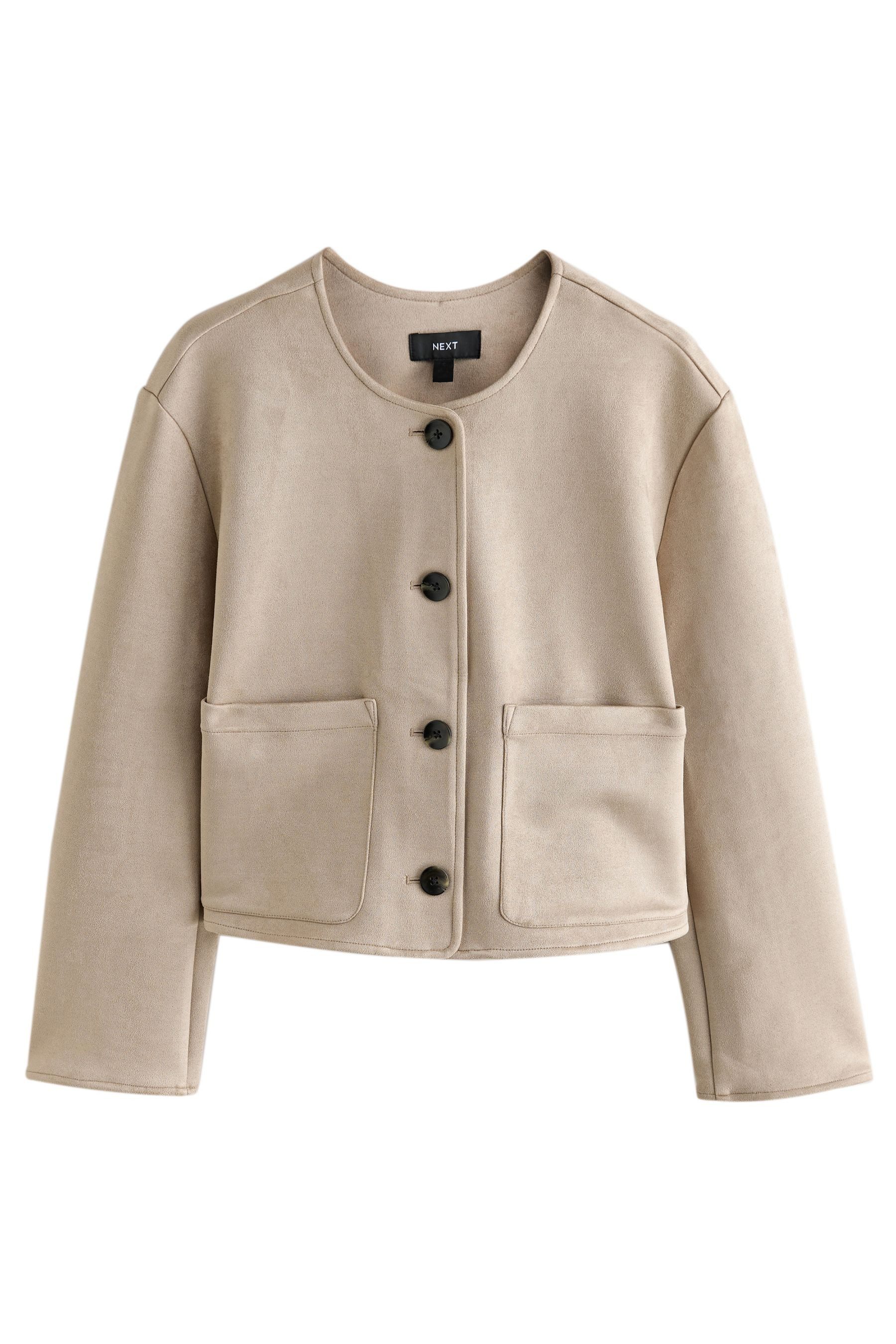 Lederimitatjacke Kragenlose Jacke aus Veloursleder