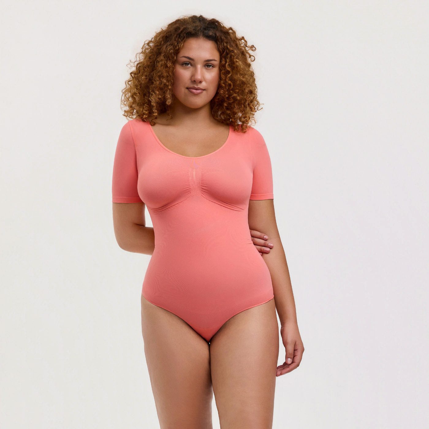 Creamy Fabrics Miederbody T-Shirt Bodysuit Sculpting Shapewear mit String (2)-Coral-2XL (1-tlg) Figurformend