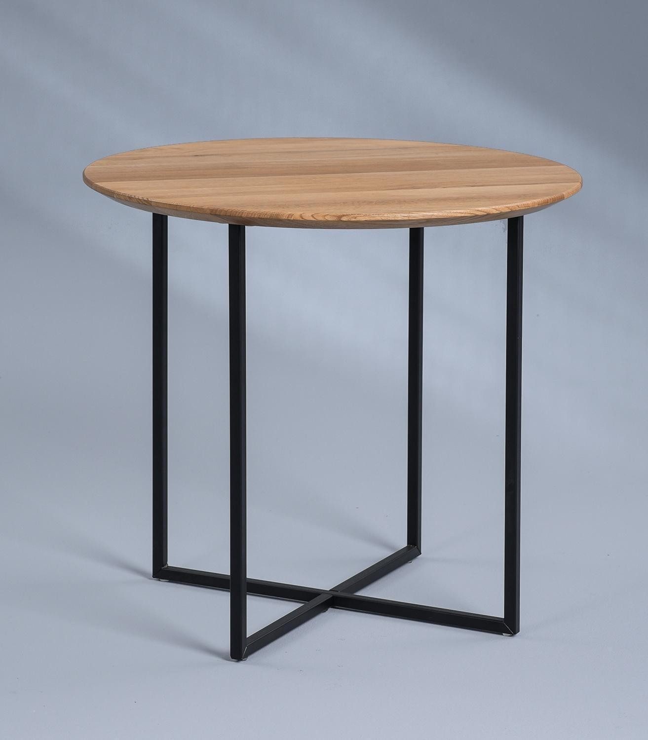 M2 Kollektion Beistelltisch KENO, Braun, Schwarz, Metall, Wildeiche massiv, Ø 45 x H 46 cm