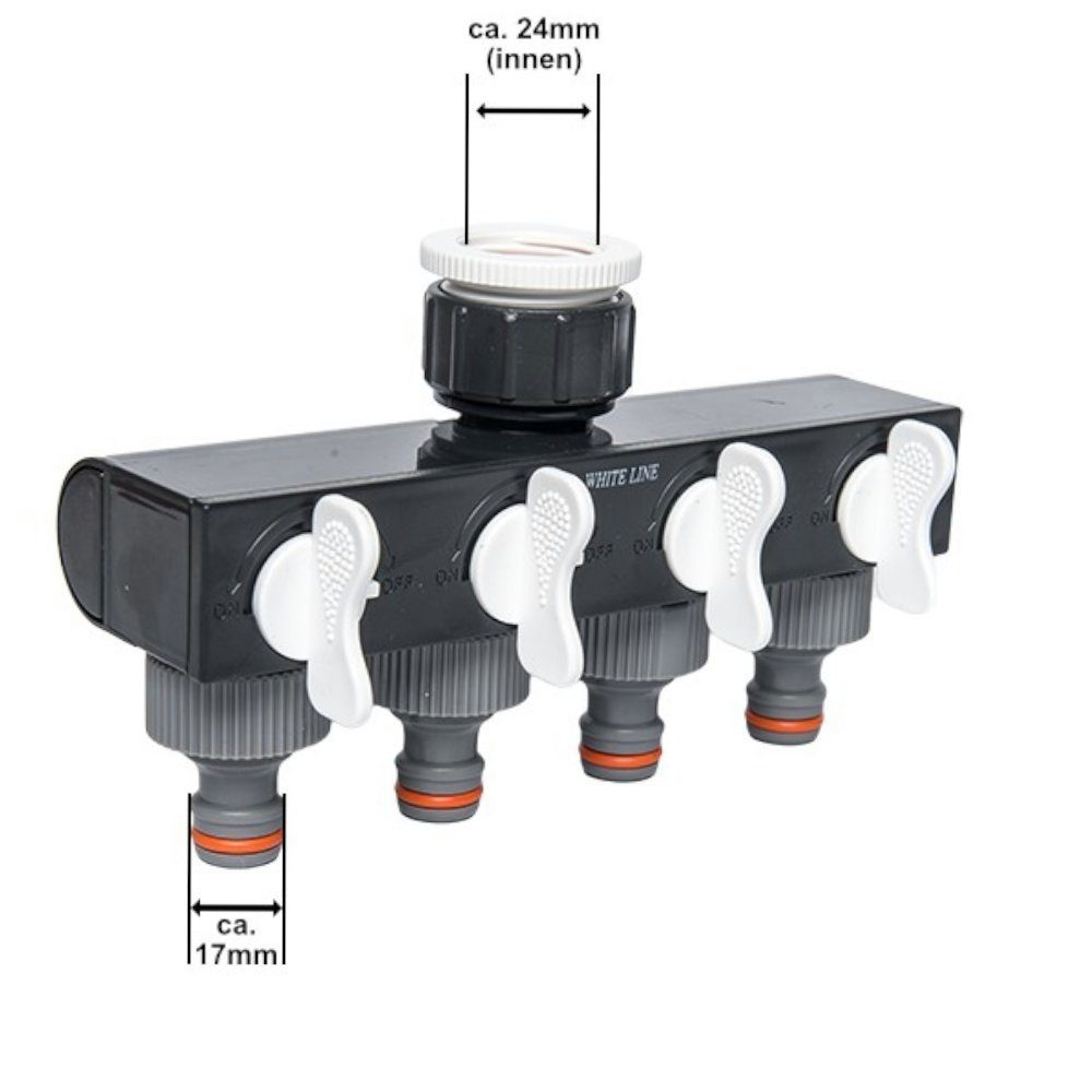 4-Wege Verteiler 4 Wege-Verteiler Wasserverteiler Schlauchverteiler Regelbar für 1" Hahn mit 3/4" Adapter, (1-tlg)