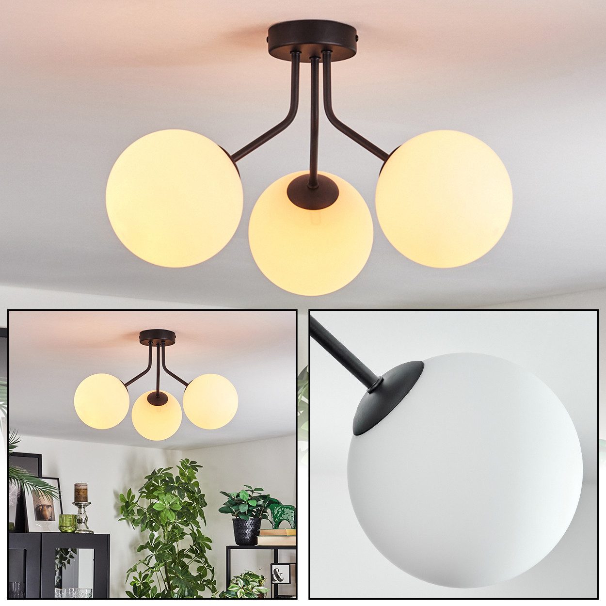 hofstein Deckenleuchte Deckenlampe aus Metall/Glas in günstig online kaufen
