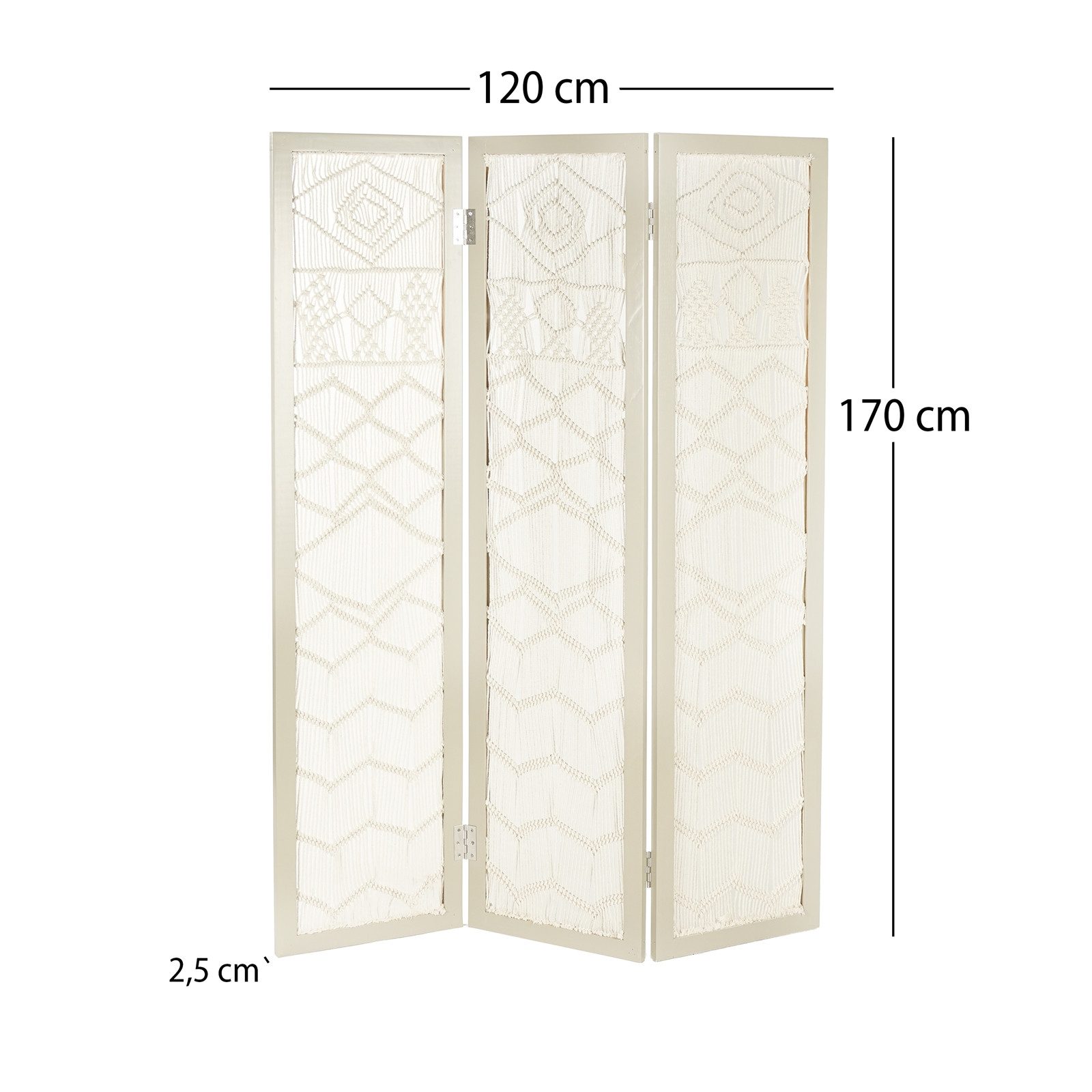 CREEDWOOD Paravent RAUMTEILER "BOHO", 166x123cm, Makramee, grau, Deko Paravent