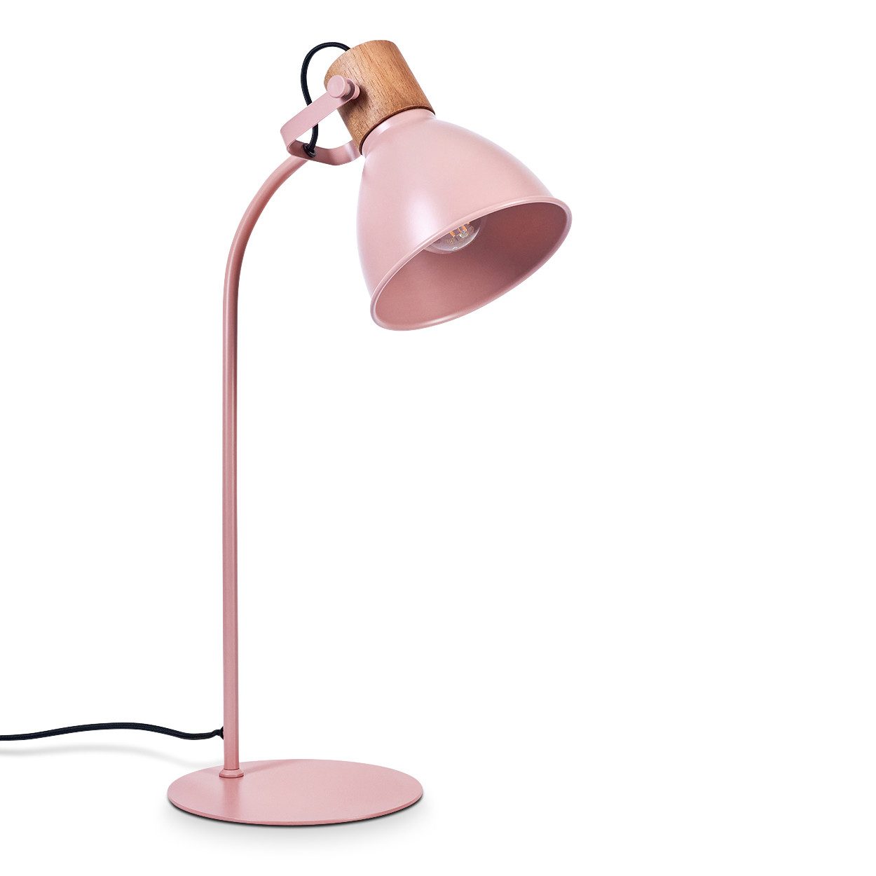 hofstein Tischleuchte moderne Tischlampe aus Metall/Holz in Rosa/Pink/Natur, ohne Leuchtmittel, verstellbare Leseleuchte, Schirm (15cm), Schalter, 1x E27