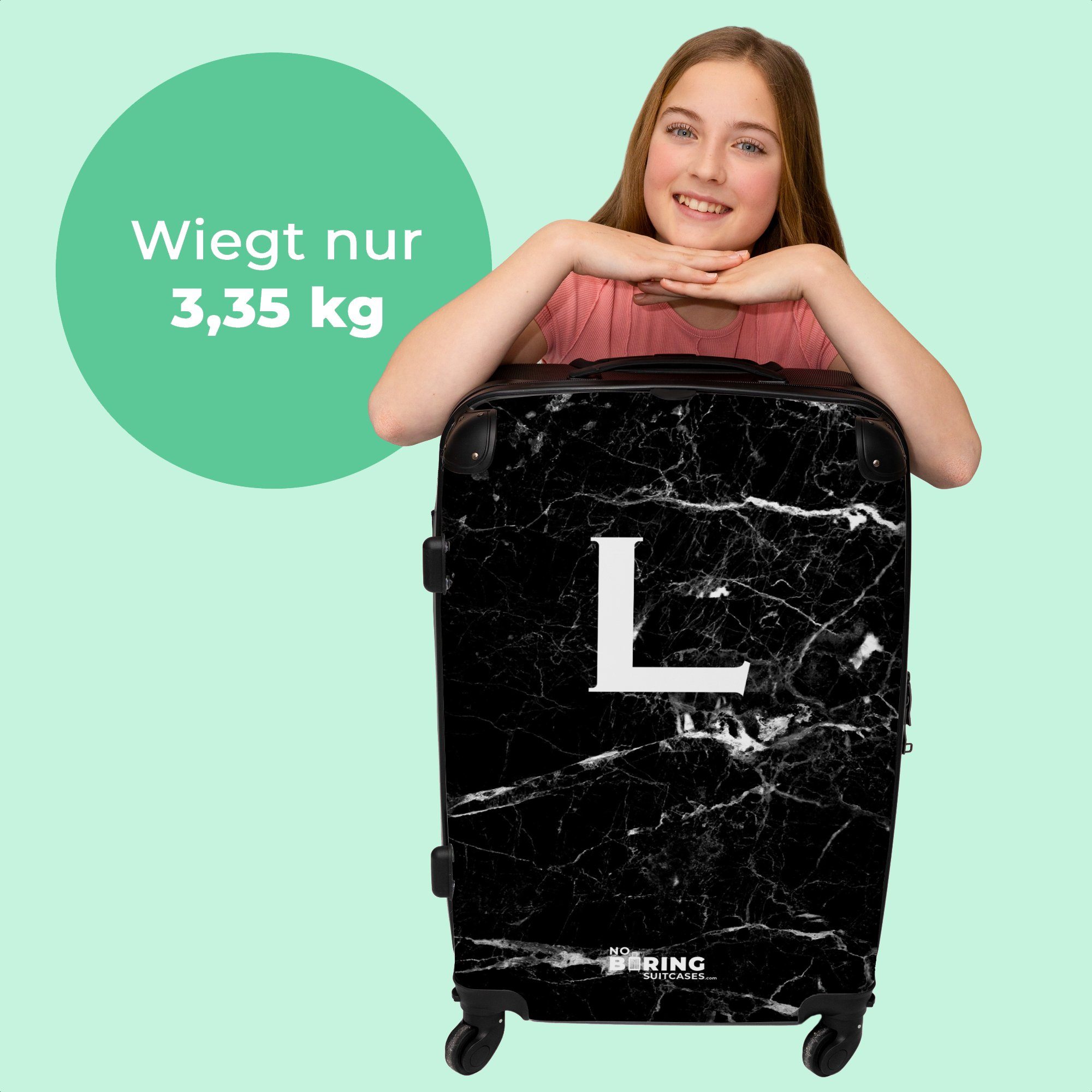 Aufgabegepäck Große Koffer Schwarz, Rollen - NoBoringSuitcases.com© 4 Marmor 67x43x25cm Trolley Reisekoffer Buchstabe - Rollen, L mit - 4 Rollkoffer