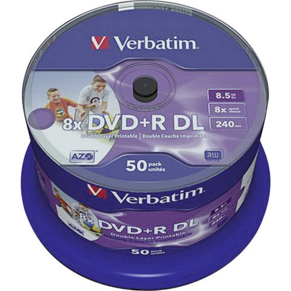 Verbatim DVD-Rohling DVD+R DL 8.5 GB 8x 50er Spindel 43703, Bedruckbar