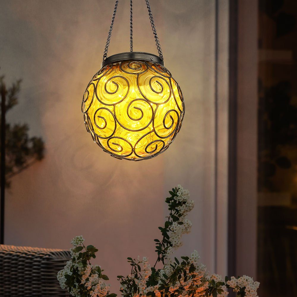 2er Solarlampe Gartenlampe Solarleuchte, Außenleuchte Warmweiß, LED Set Leuchtmittel LED Globo inklusive, Hängelampe amber