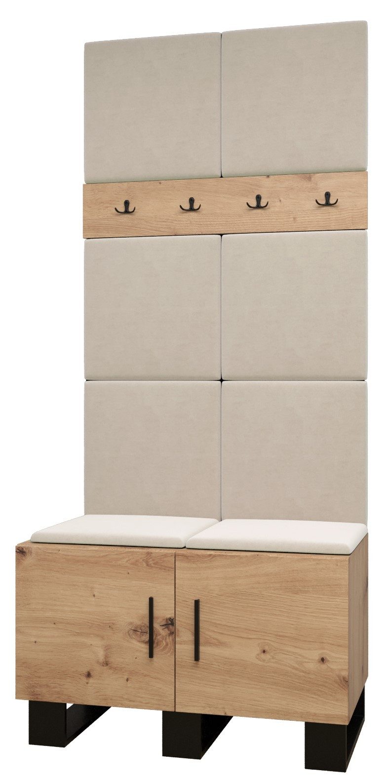 ABIKS MÖBEL Garderoben-Set ARTIN Set 4 Garderobe mit gepolsterten Paneelen, Industriell Design