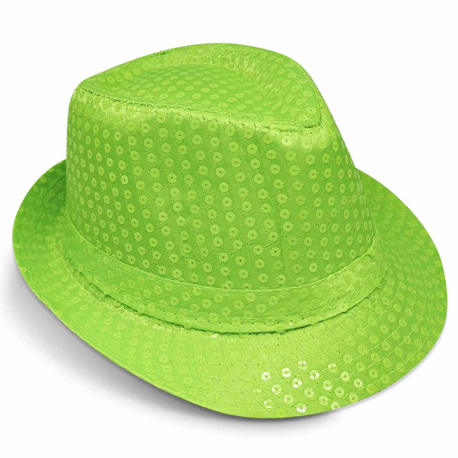 Party Factory Kostüm Pailletten-Hut Neongrün Accessoire für Karneval oder Party, mit glitzernden Pailletten versehen