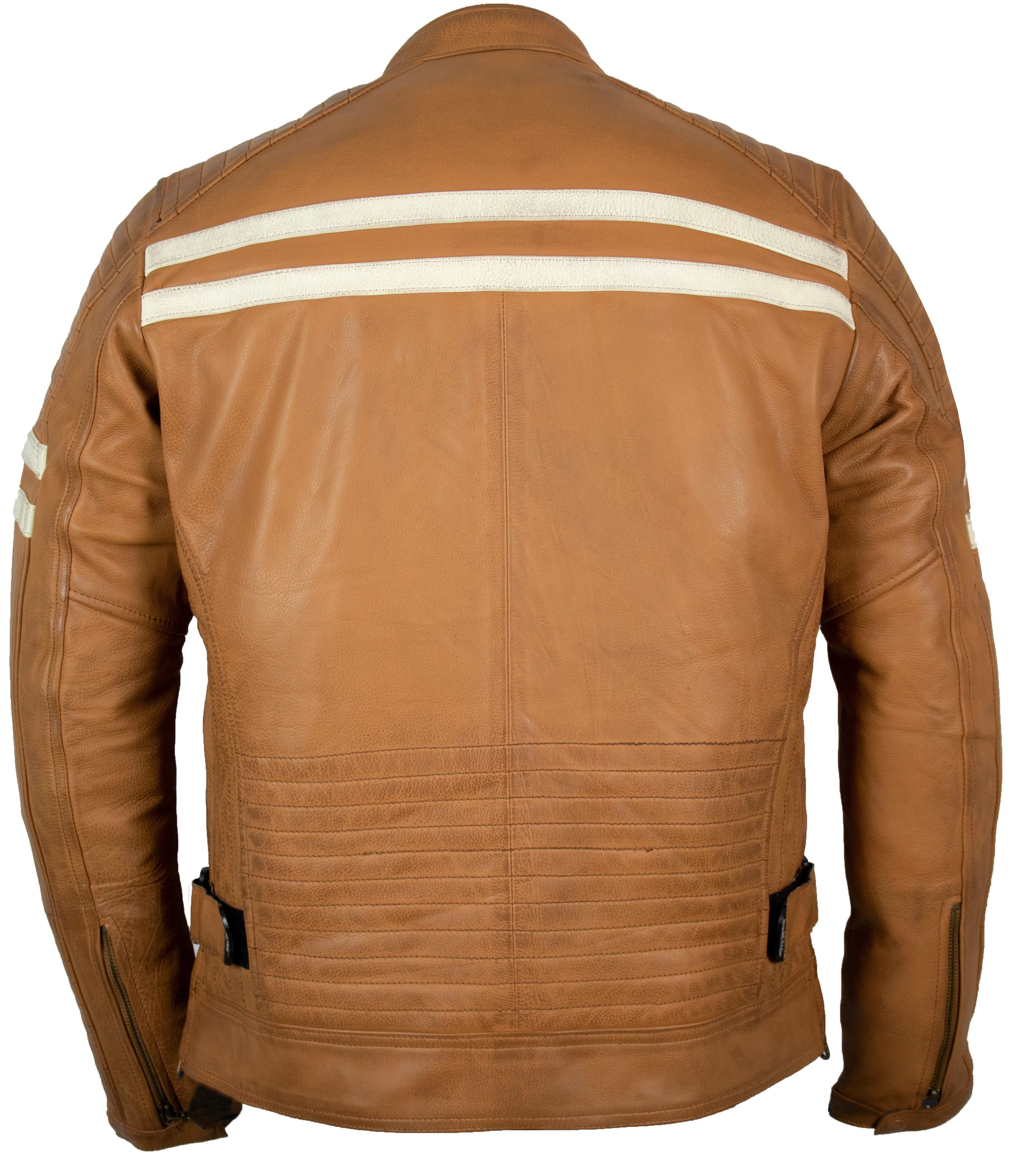 MDM Motorradjacke Herren Motorrad Lederjacke Echtleder Retro Bikerjacke Protektoren (Set, 1x Motorrad Lederjacke, 5x Protektoren) Retro Used Look, Herausnehmbare Protektoren, Thermofutter