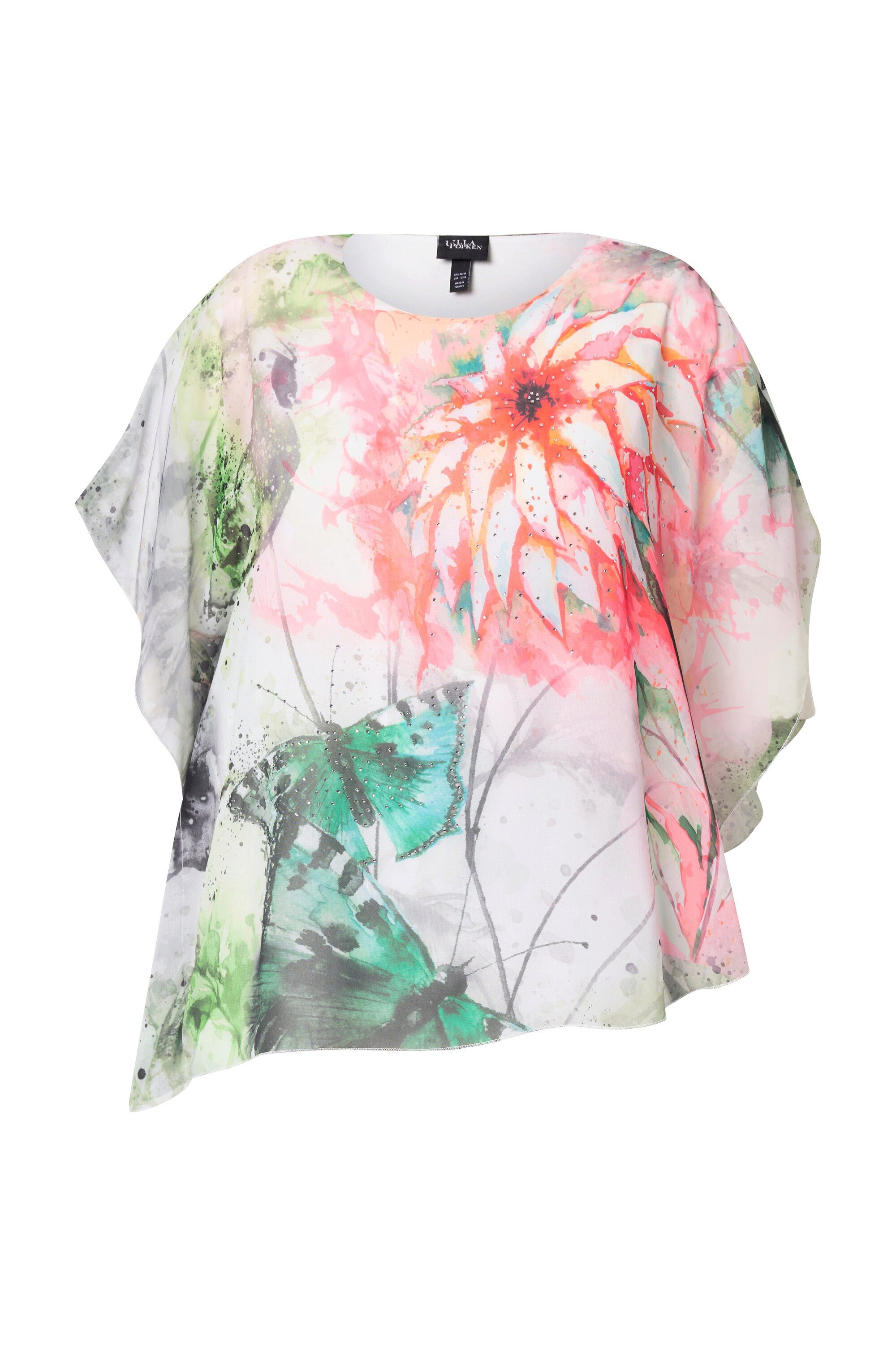 Ulla Popken Longbluse Bluse Blüten doppellagig Rundhals Halbarm günstig online kaufen