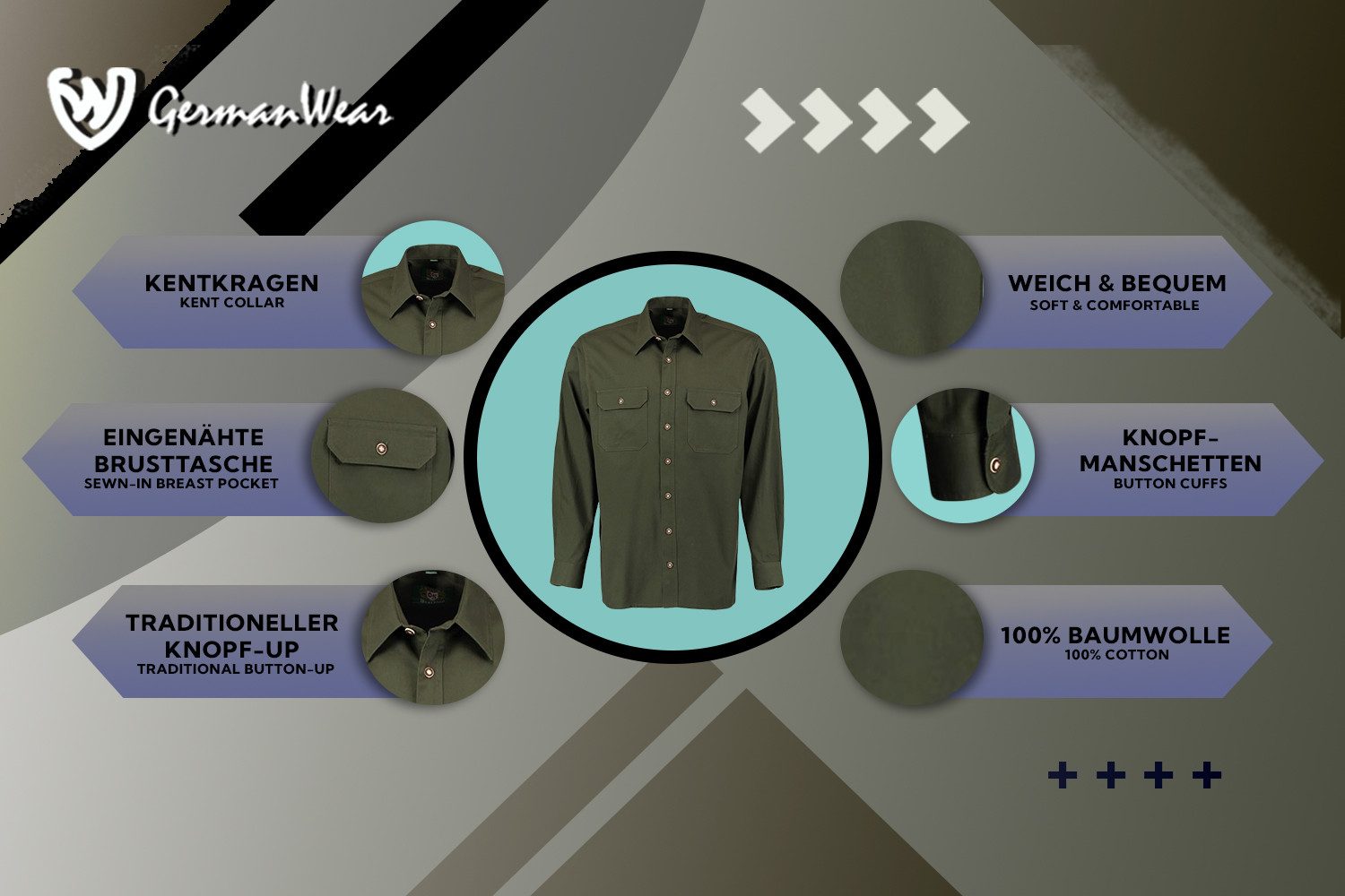 German Wear Trachtenhemd OJ10 - 2P Jagdhemd hemd jäger Hemd Langarm Hemd