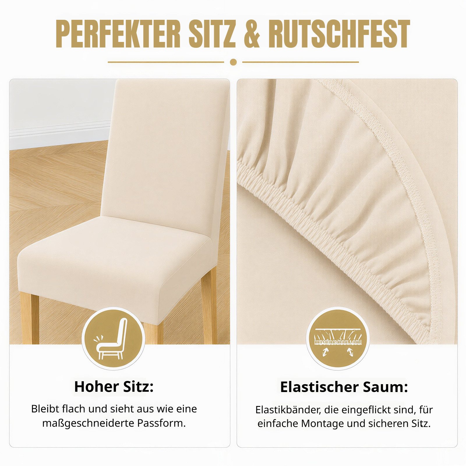 BlingBin Stuhlhusse Stretch Stuhlhussen für Esszimmer, Abnehmbar und Waschbar Stuhlbezüge, Parsons-Stuhlbezüge, Stuhlschutz für Küche, Hotel, Restaurant, Beige – Bild 5 von 5