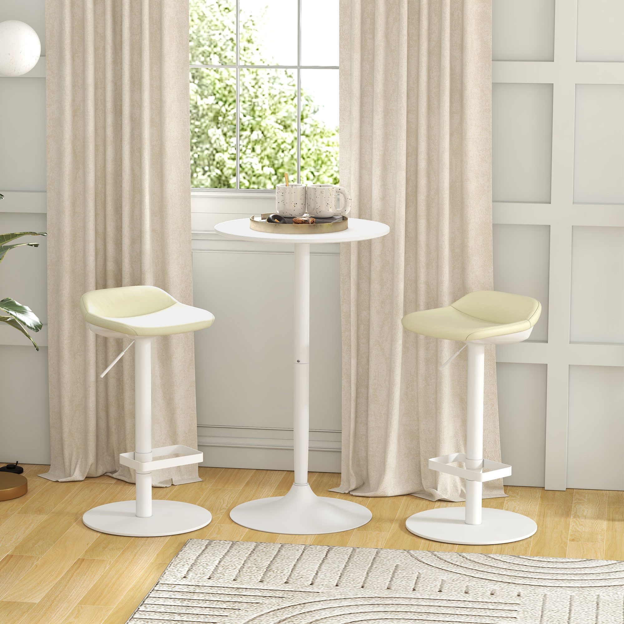 HOMCOM Bartisch Bistrotisch Runder Partytisch Tresentisch für Wohnzimmer (Esstsich, 1-St., Stehtisch), Stahl, Weiß, Ø60 x 102 cm