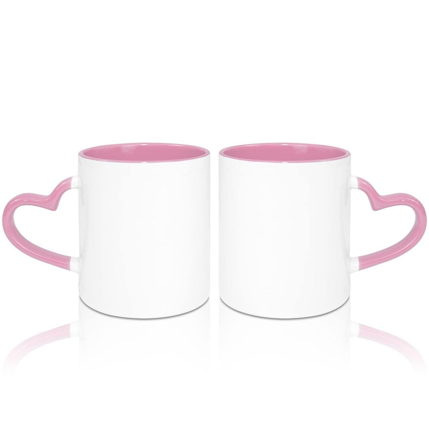LuxusKollektion Tasse Kaffeetasse Keramik 11oz Rosafarben Innen Herzgriff 2er-Set, Keramik