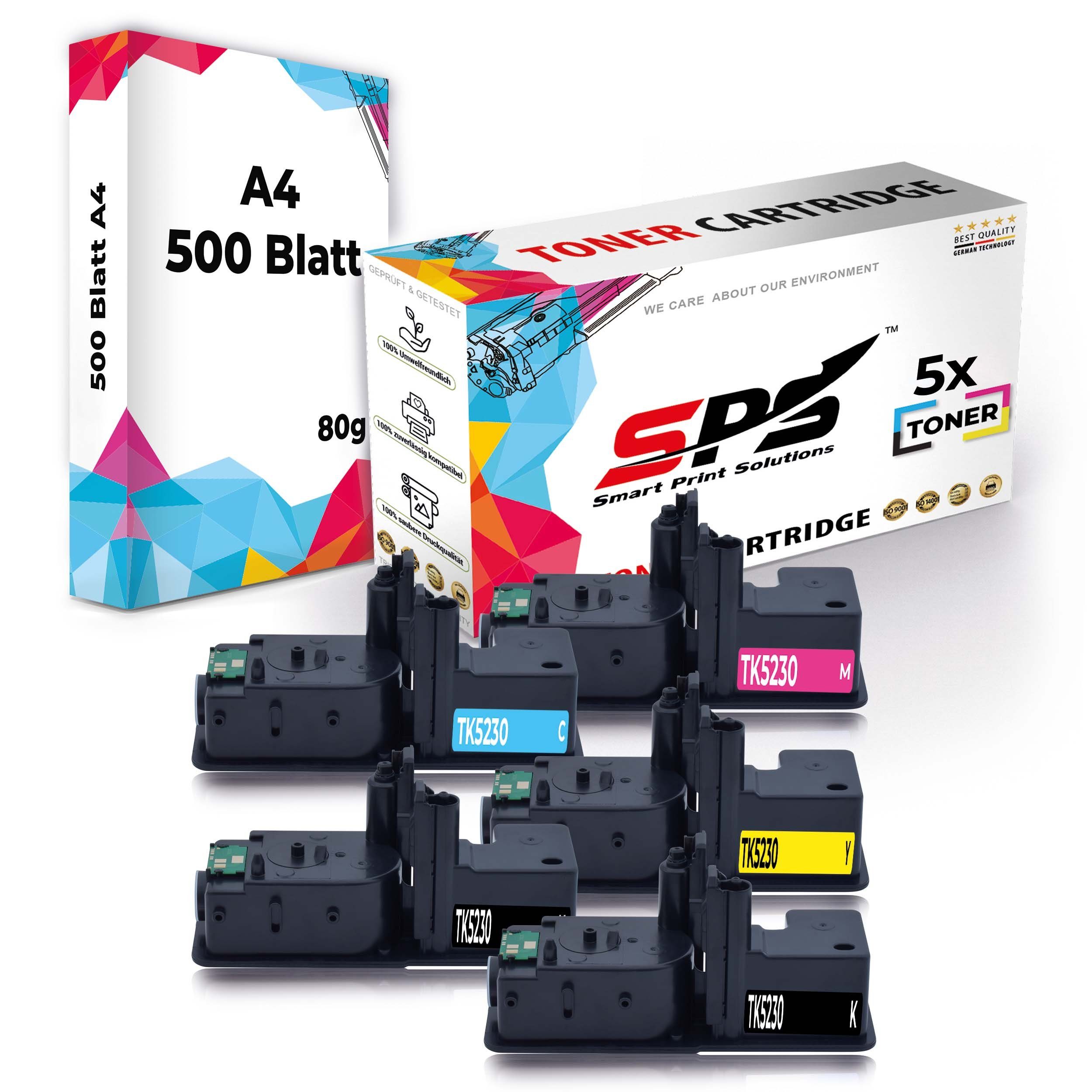 SPS Tonerkartusche Kompatibel für Kyocera Ecosys P5021CDN 1T02R90NL0, (5er Pack + A4 Papier, 4 x Toner (1 x Schwarz1x Cyan, 1x Magenta, 1x Gelb)