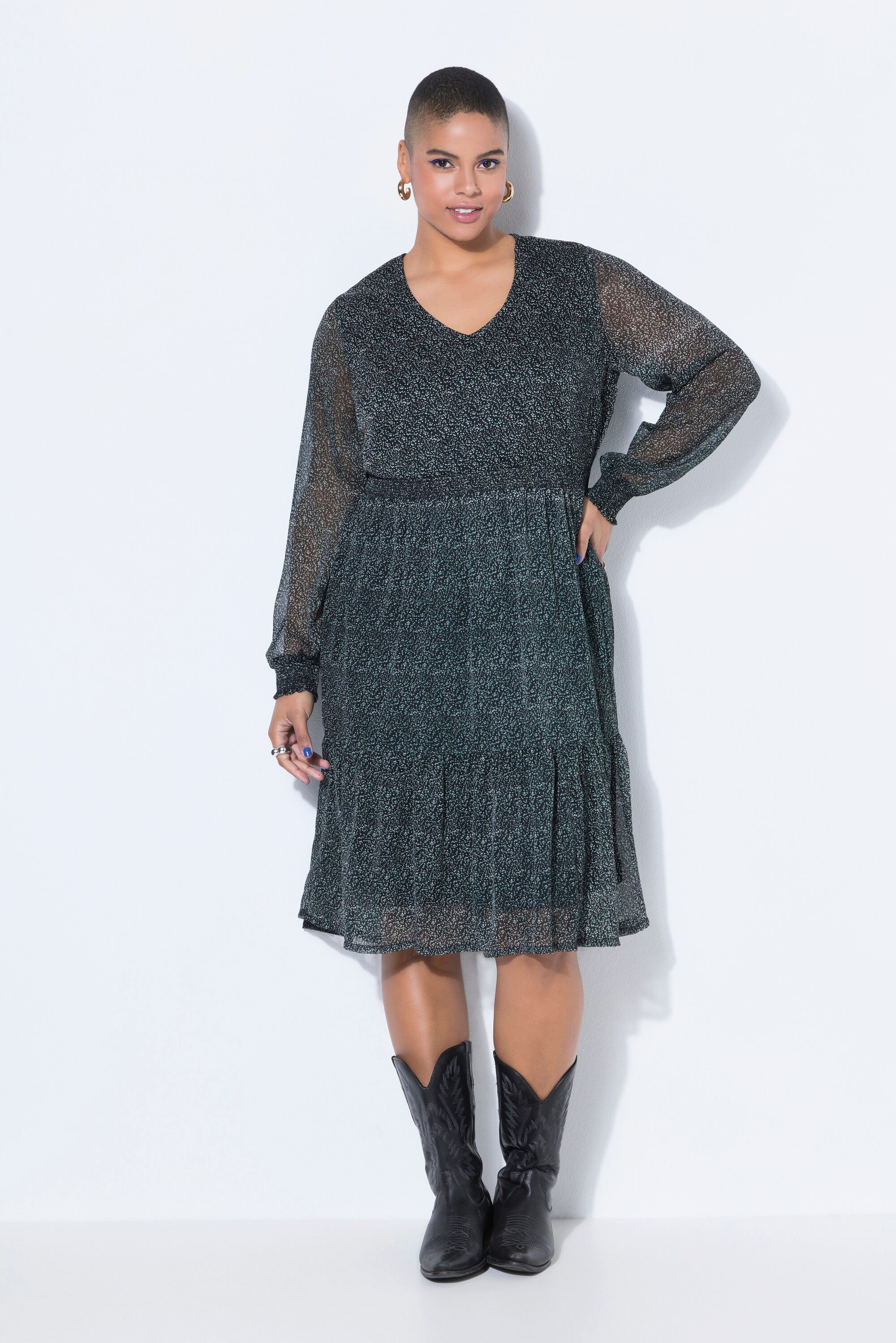 Studio Untold Maxikleid Midikleid A-Line doppellagig Minimal-Muster