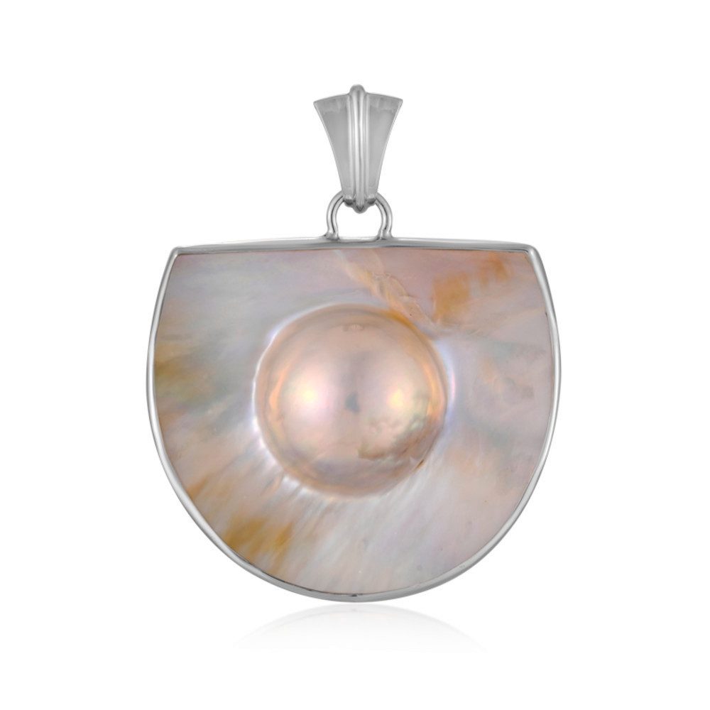 Cavill Kettenanhänger Mabe-Perlen Silberanhänger 925 Sterling platin, 27x25 mm, Bali (1-tlg)