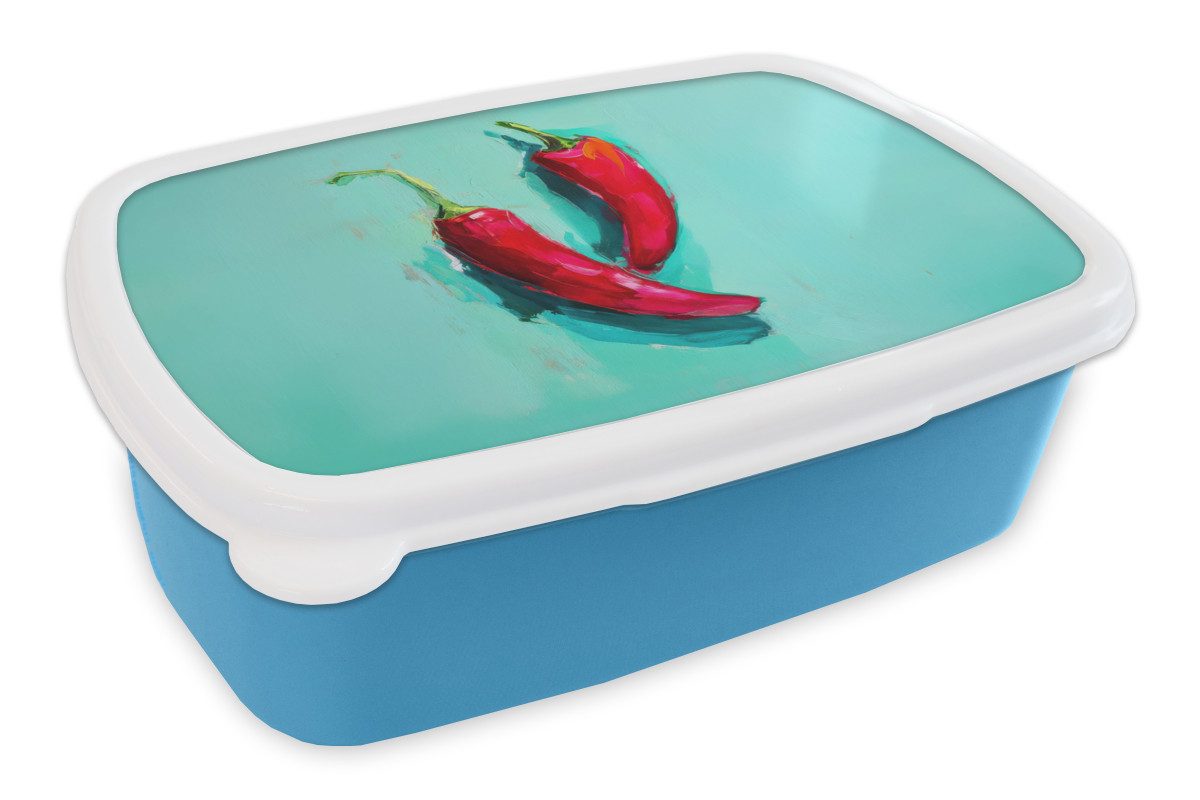 MuchoWow Lunchbox Chilischoten - Gefärbt - Rot, Kunststoff, (2-tlg), Brotdose, Lunchbox, Brotbox für Kinder und Erwachsene