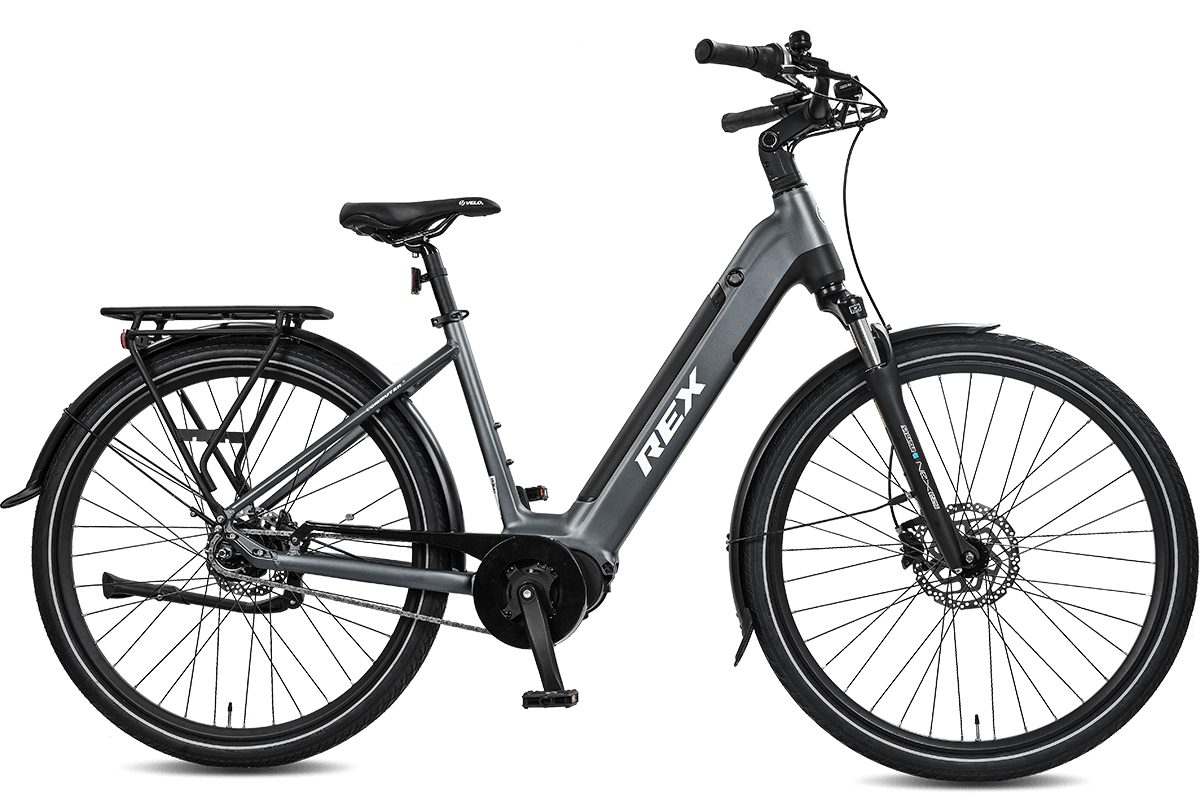 REX E-Bike Rex Commuter+,28 zoll, Cityrad, Pedelec mit 36V 13Ah Akku, 468Wh, SHIMANO, Ananda 250W Mittelmotor, (Bis 120 kg belastbar, mit Scheibenbremse, ca. 120 km Reichweite, für Damen u. Herren), MIK Racking System, Shimano Nexus 7-Gang-Nabenschaltung, Grau matt
