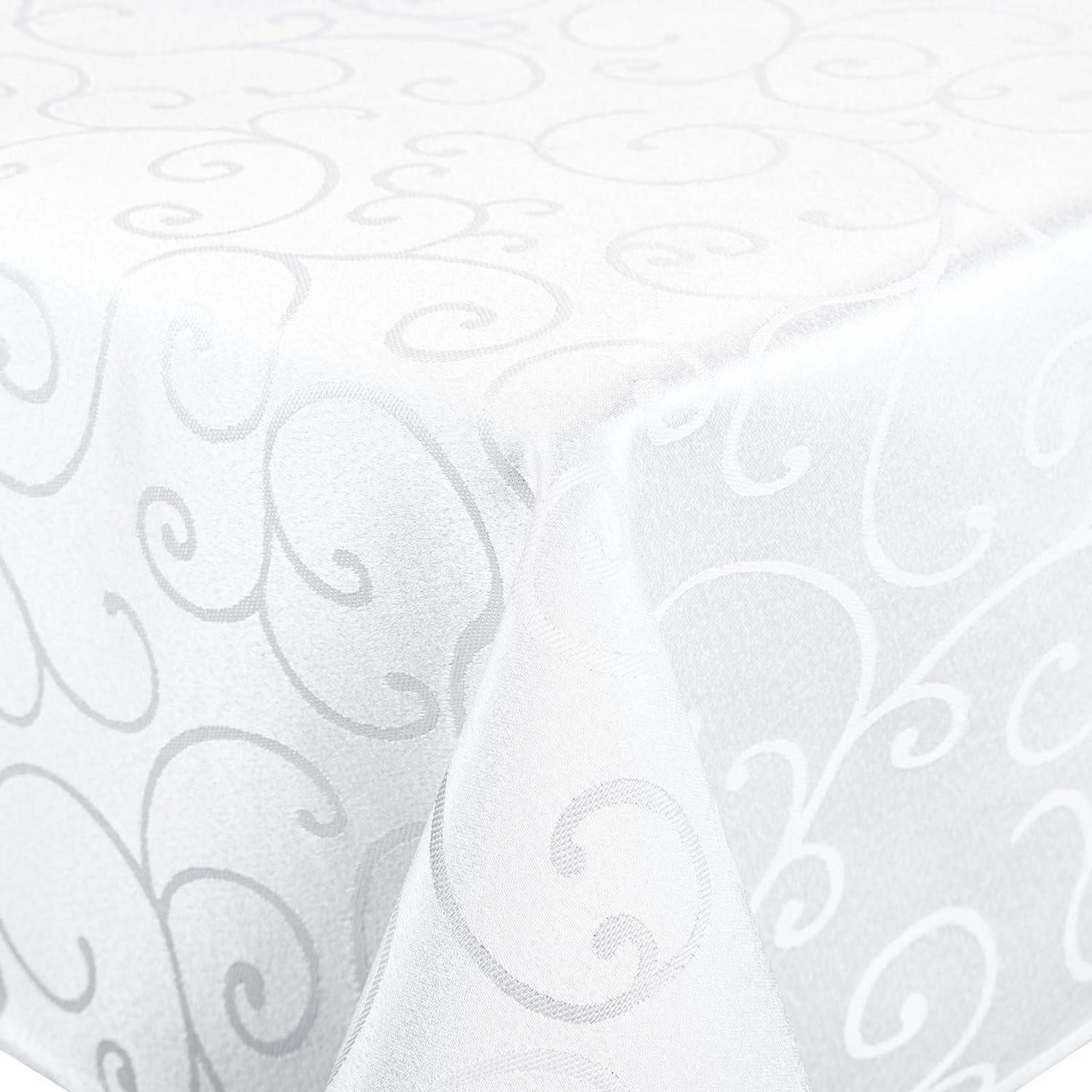 LuxusKollektion Tischdecke Tischdecke Jacquard abwaschbar 130x220cm Weiß (1-tlg)