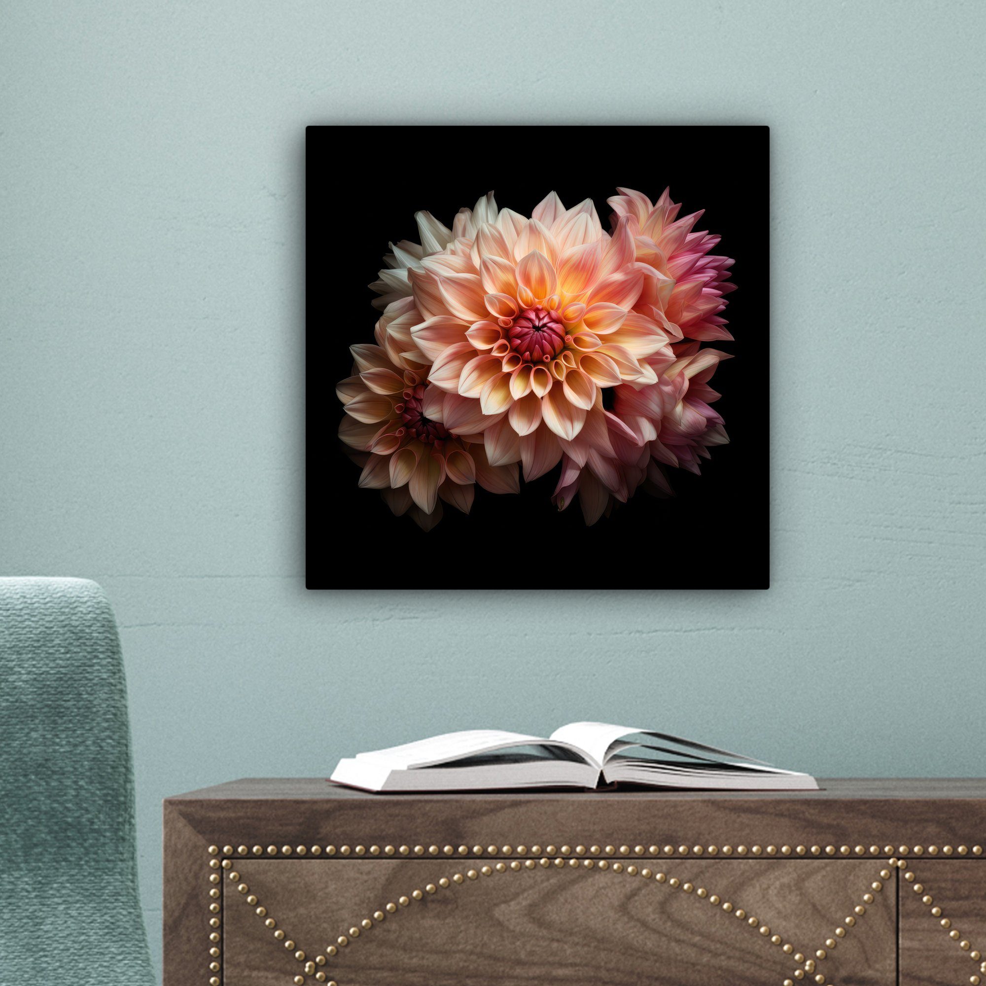 - Dahlie für Schwarz Bilder Blumen 20x20 Wohnzimmer Leinwandbild Rosa (1 Botanisch, Leinwand OneMillionCanvasses® - cm - St), Schlafzimmer, -