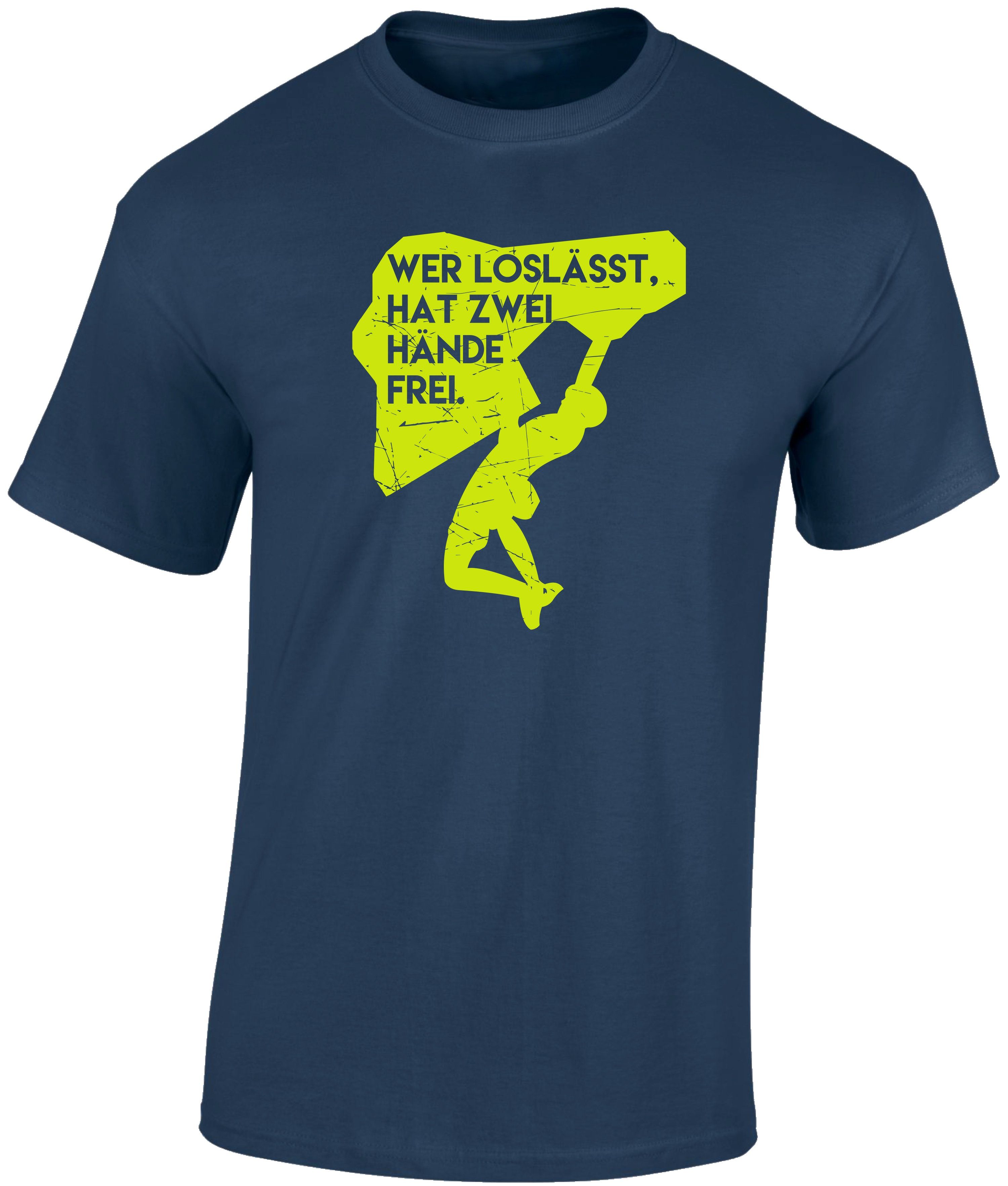 Baddery Print-Shirt Kletter Tshirt: "Wer loslässt günstig online kaufen