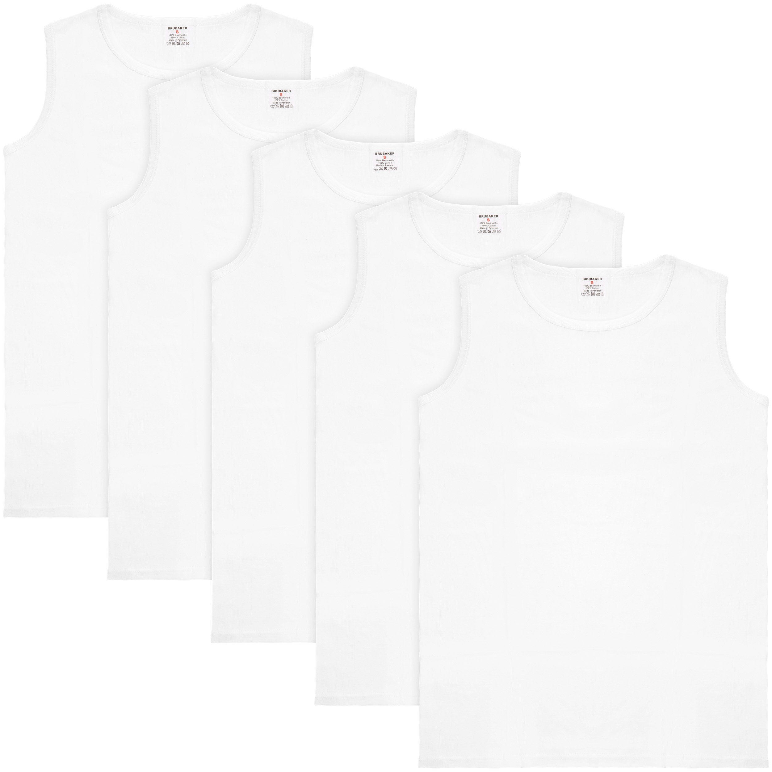 BRUBAKER Muskelshirt Tank Top Unterhemd mit Rundhals Ausschnitt (5er-Pack) Herren Tanktop aus hochwertiger Baumwolle (glatt), Extra Lang für Männer, Schlichtes Basic Achselshirt Weiß