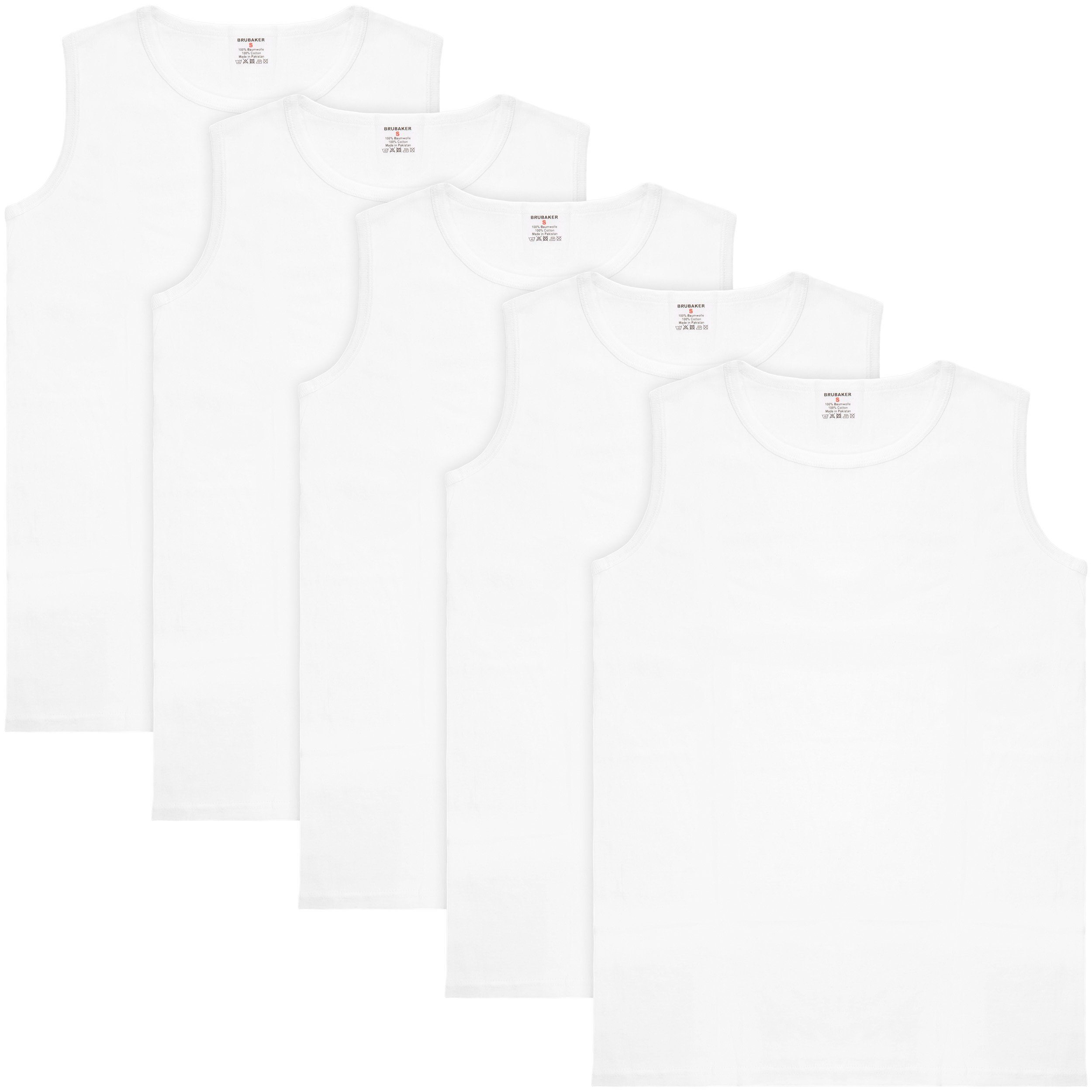 BRUBAKER Muskelshirt Tank Top Unterhemd mit Rundhals Ausschnitt (5er-Pack) Herren Tanktop aus hochwertiger Baumwolle (glatt), Extra Lang für Männer, Schlichtes Basic Achselshirt