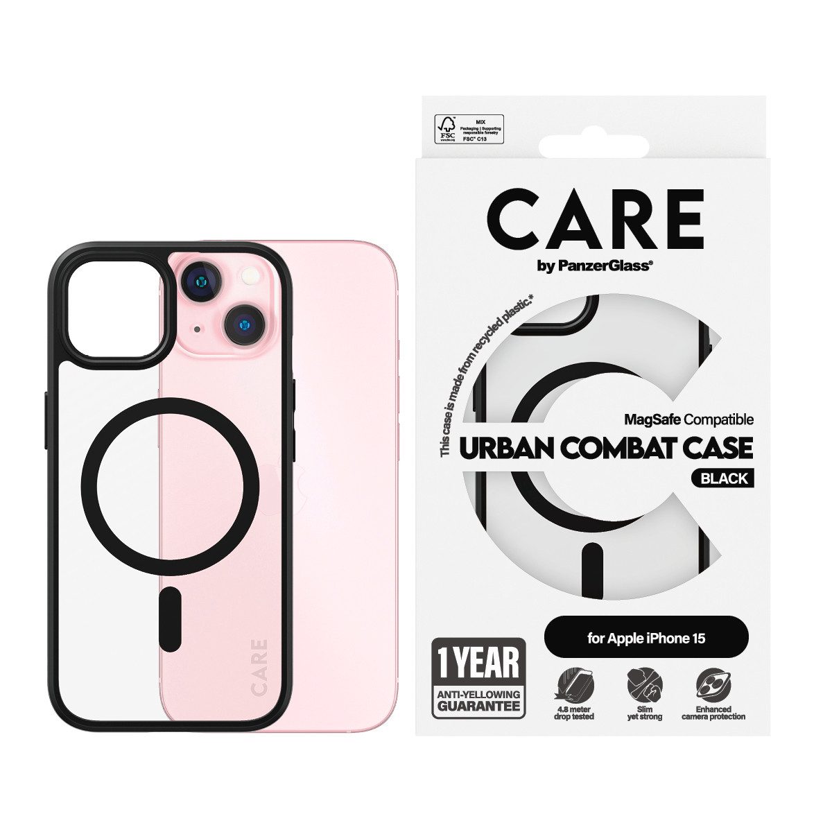 CARE by PanzerGlass Handyhülle Urban Combat Case mit MagSafe für Apple iPhone 15, Backcover, Schutzhülle, Handyschutzhülle, Case, Schutzcase, stoßfest