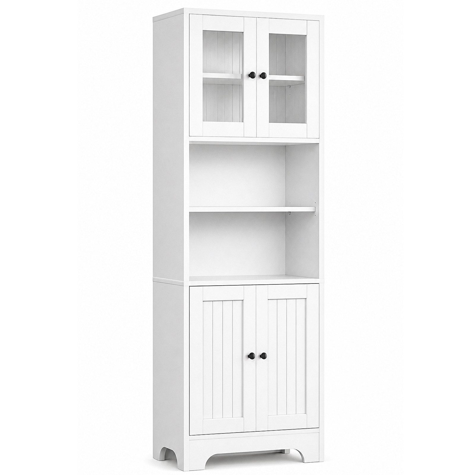 Yorbay Hochschrank Küchenschrank mit 2 Ablageböden und 4 Türen,Mehrzweckschrank (57,5 x 28,5x162,5cm) Vielseitiger Aufbewahrungsschrank für Bad, Küche & Wohnzimmer