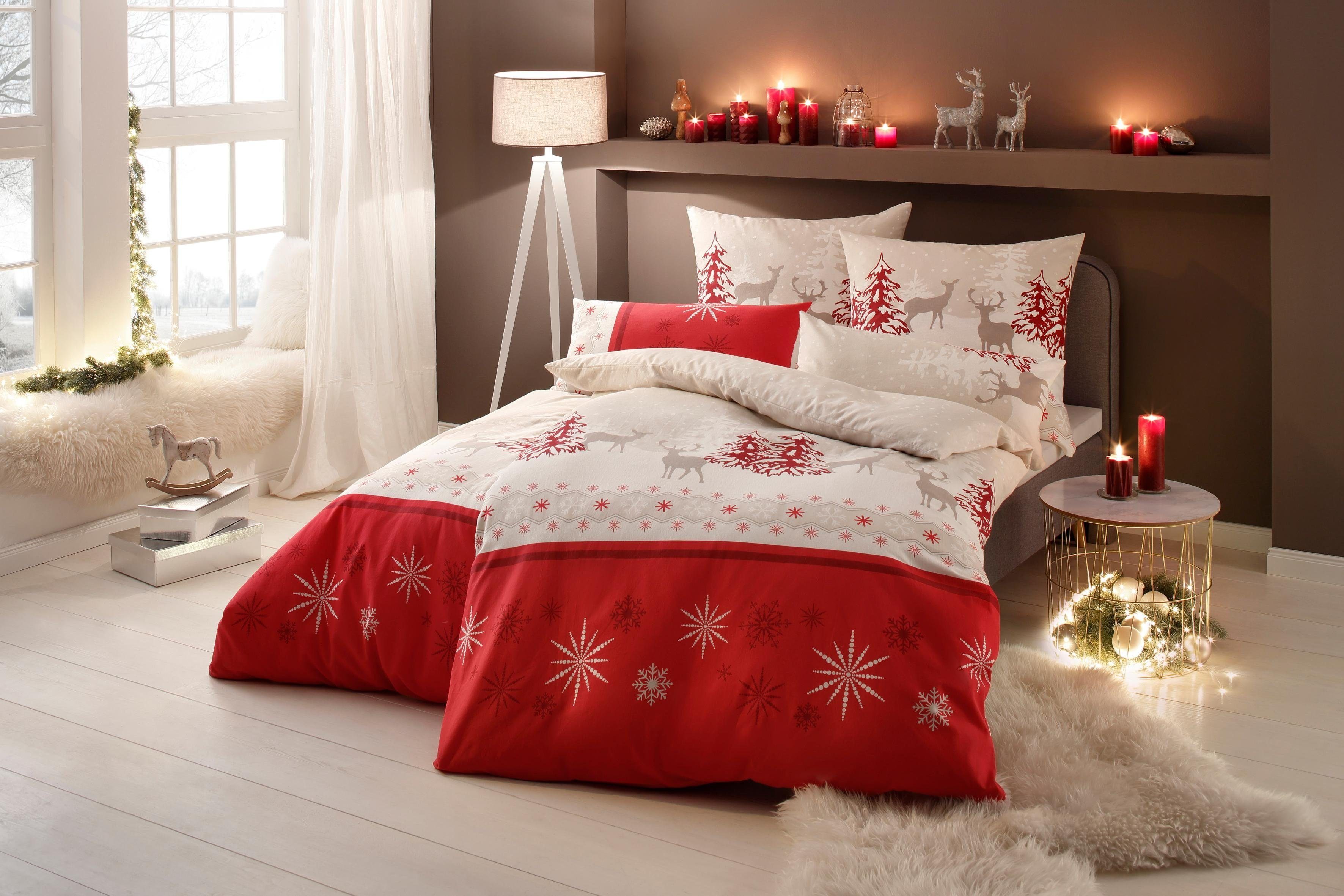 Bettwäsche Venua in Gr. 135x200 Winterbettwäsche, Weihnachtsbettwäsche 155x220 oder cm, 2 home, teilig, my Linon, rot/beige