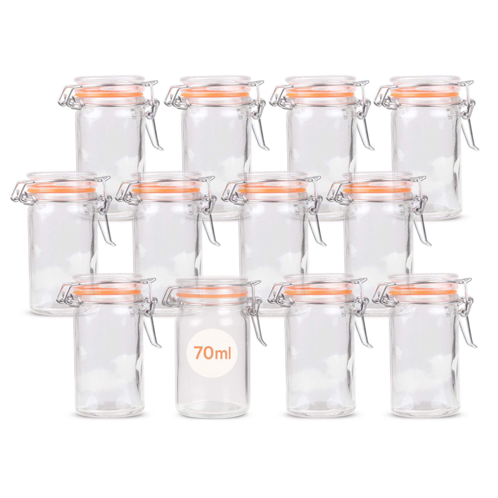 Bestlivings Einmachglas mit Bügelverschluss 70ml, Glas, (12-tlg), luftdicht, wiederverwendbar, spülmaschinengeeignet
