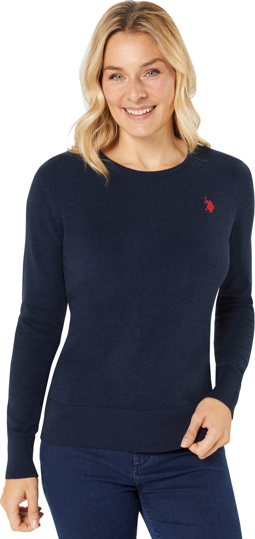 US Polo Assn. Rundhalspullover Perfekte Passform mit Bündchen-Abschluss