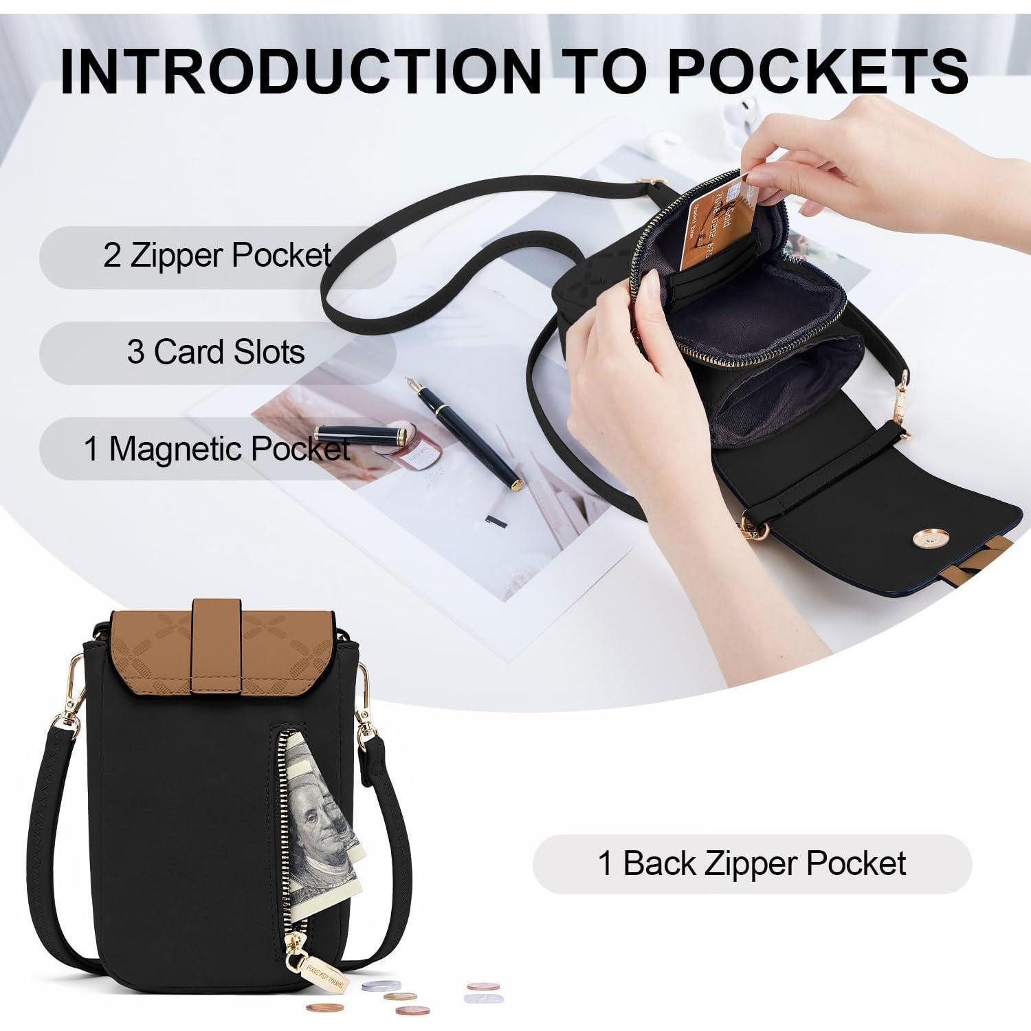 LuxusKollektion Umhängetasche Handytasche Damen Kunstleder RFID Umhängetasche groß Schwarz braun – Bild 4 von 5