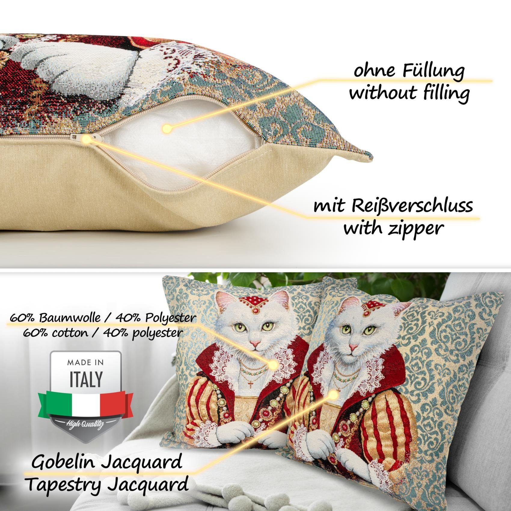 ANRO Dekokissen Royal Jacquard-Gobelin Kissen 45x45cm Dekokissen Bezug waschbar, Vintage ohne Füllung mit Reißverschluss Königin Beige