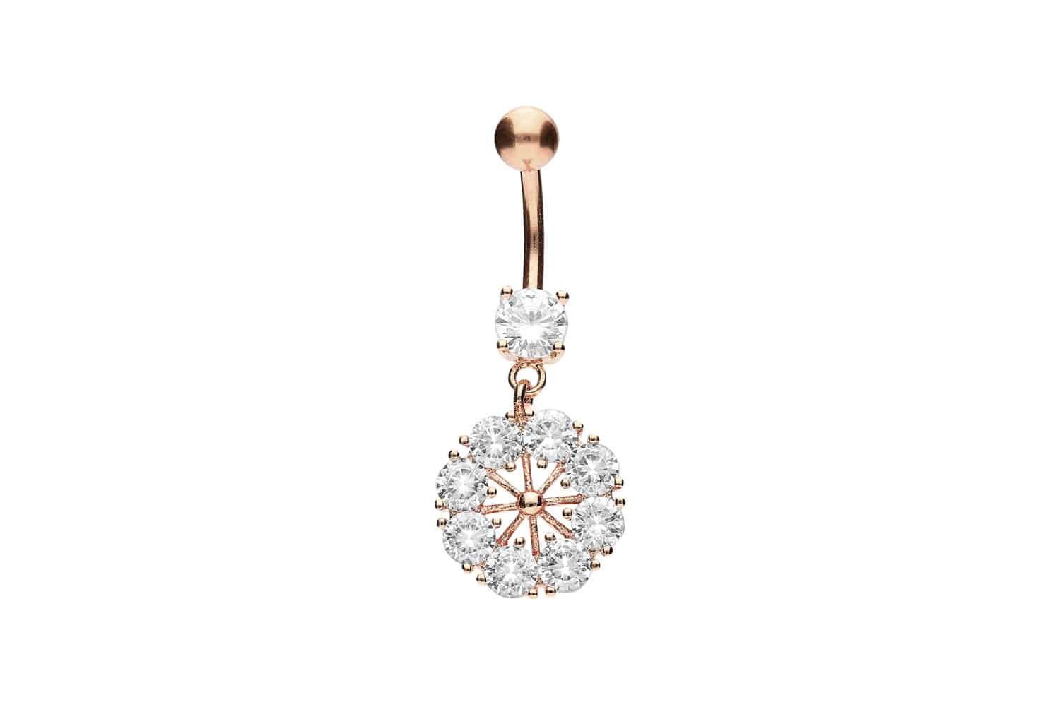Bauchnabelpiercing Chirurgenstahl Bananabell mit Brass-Design KRISTALLKRANZ