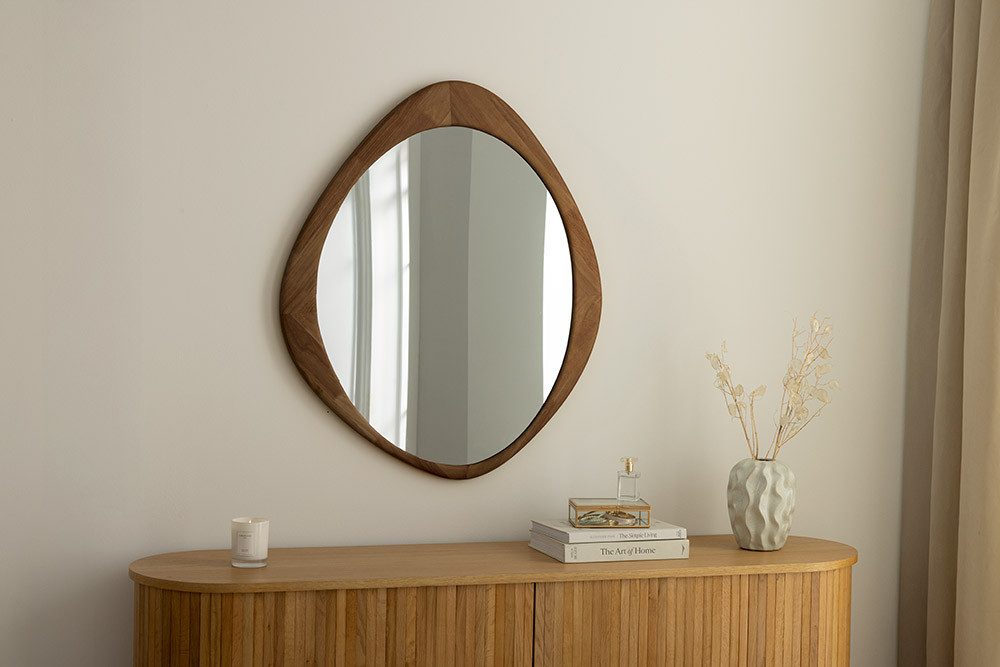 riess-ambiente Wandspiegel ORGANIC 90cm braun – Walnussholz-Design, asymmetrisch, variabel (Einzelartikel, 1-St), Dekoration mit natürlicher Maserung – ideal für Flur oder Schlafzimmer