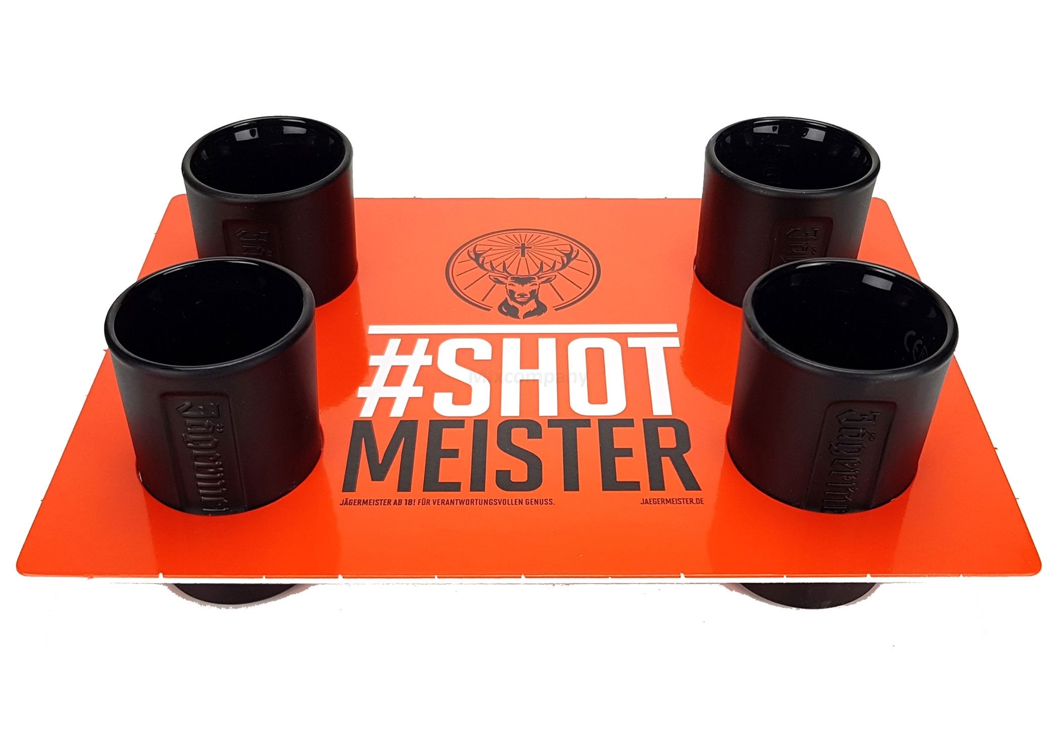 Gläser-Set Jägermeister Shotglas Set schwarz - 4x Shotgläser + Halter