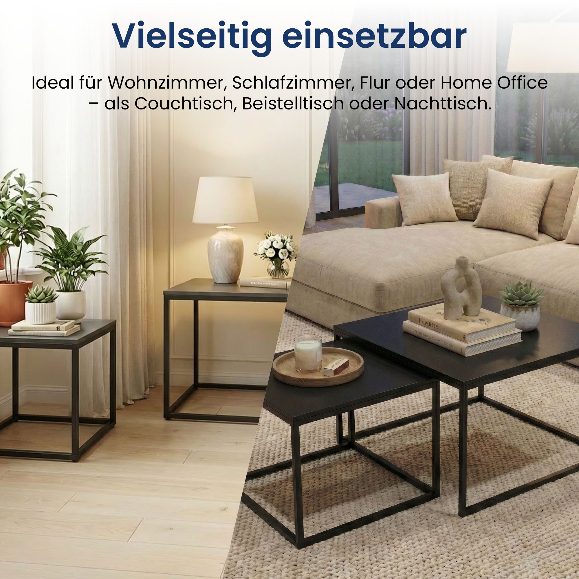 Home Collective Couchtisch 2er Set Beistelltisch Wohnzimmertisch modern rund und quadratisch (ideal als Büro Ablagetisch oder als Wohnzimmer Deko, Kleiner quadr – Bild 5 von 5