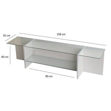 Luxusbetten24 Sideboard Designer TV Board Escape, Weiß mit Ablageflächen aus Glas